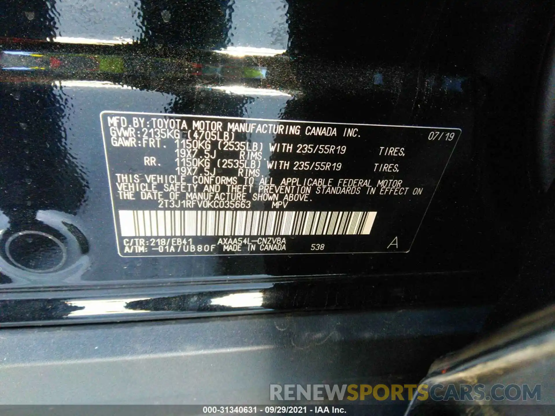 9 Фотография поврежденного автомобиля 2T3J1RFV0KC035663 TOYOTA RAV4 2019