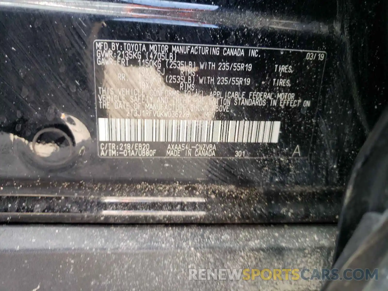 9 Photograph of a damaged car 2T3J1RFV0KW036228 TOYOTA RAV4 2019