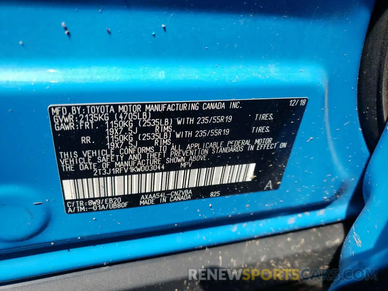 10 Photograph of a damaged car 2T3J1RFV1KW003044 TOYOTA RAV4 2019