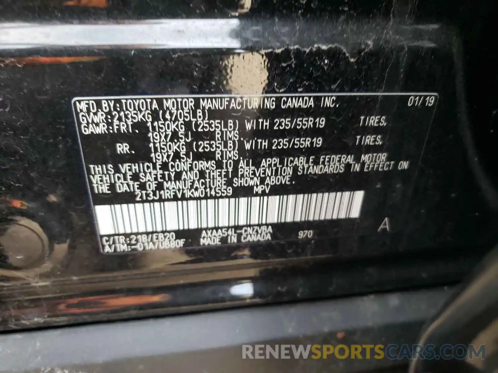 10 Photograph of a damaged car 2T3J1RFV1KW014559 TOYOTA RAV4 2019