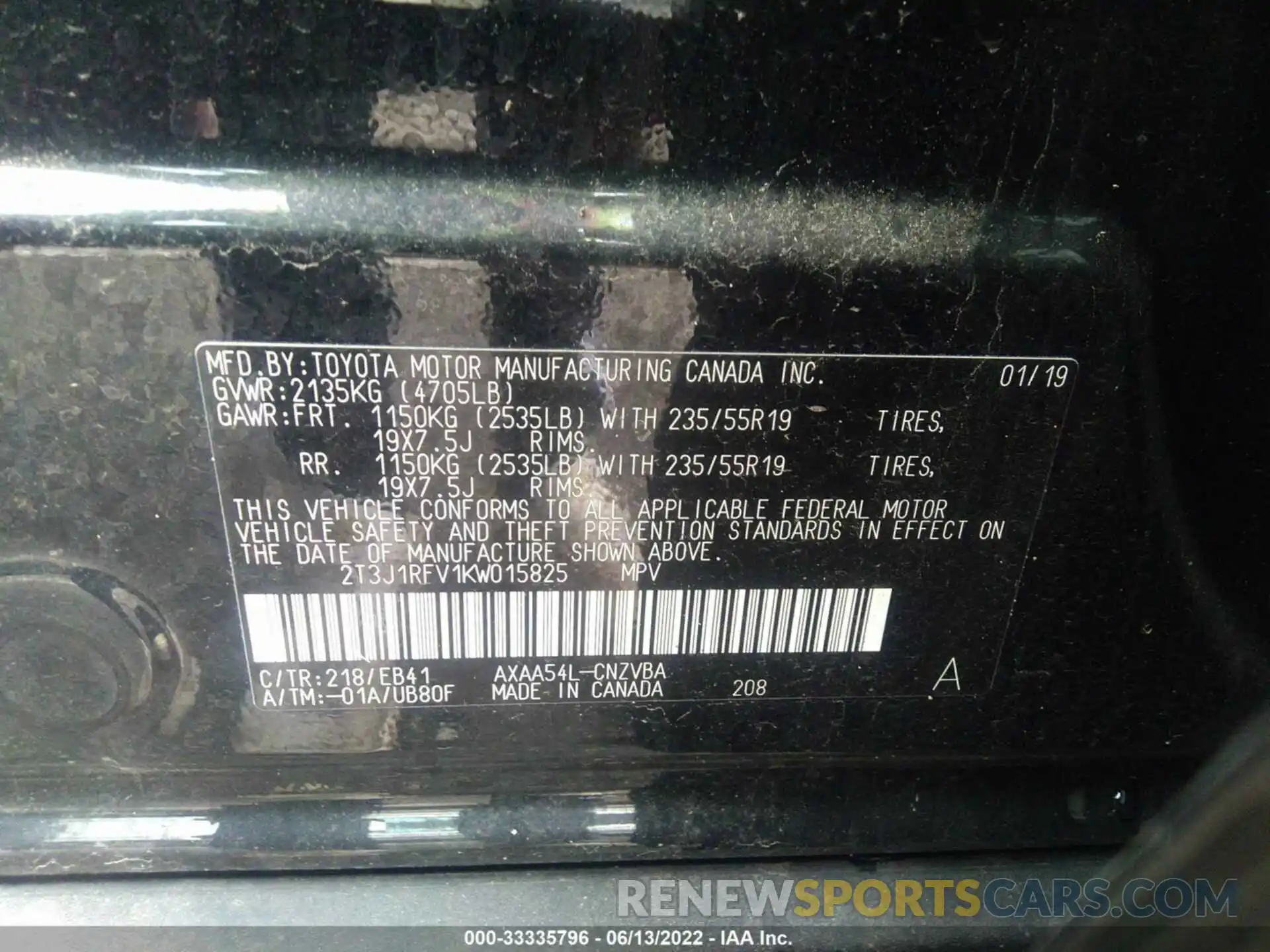 9 Photograph of a damaged car 2T3J1RFV1KW015825 TOYOTA RAV4 2019