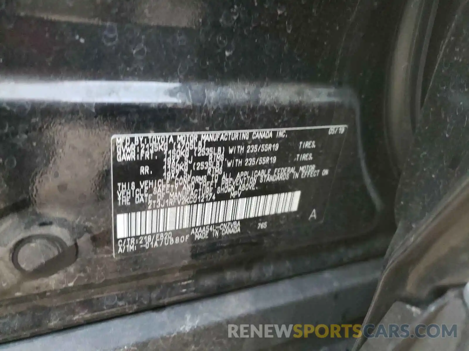 10 Photograph of a damaged car 2T3J1RFV2KC012174 TOYOTA RAV4 2019