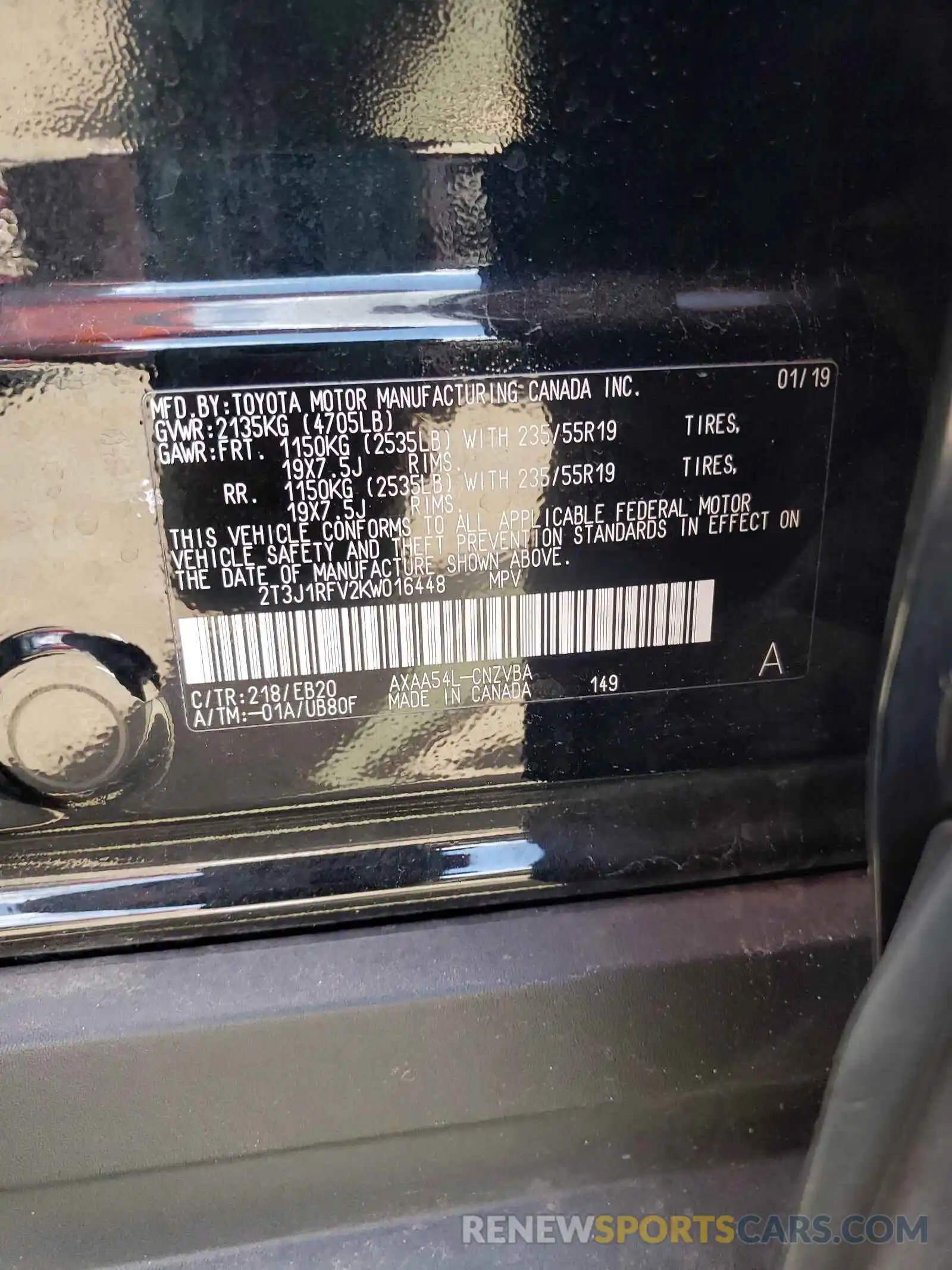 10 Photograph of a damaged car 2T3J1RFV2KW016448 TOYOTA RAV4 2019