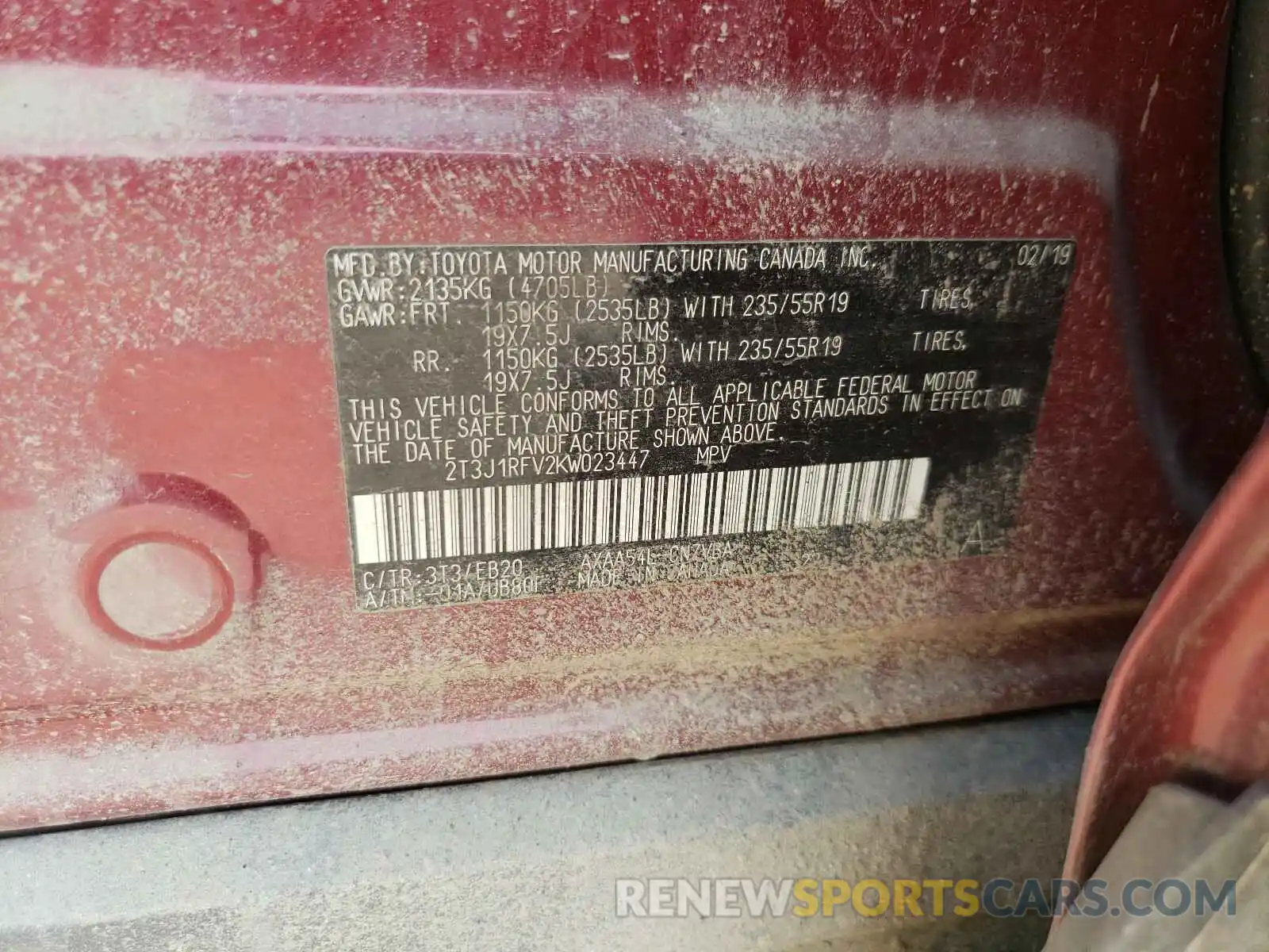 10 Photograph of a damaged car 2T3J1RFV2KW023447 TOYOTA RAV4 2019