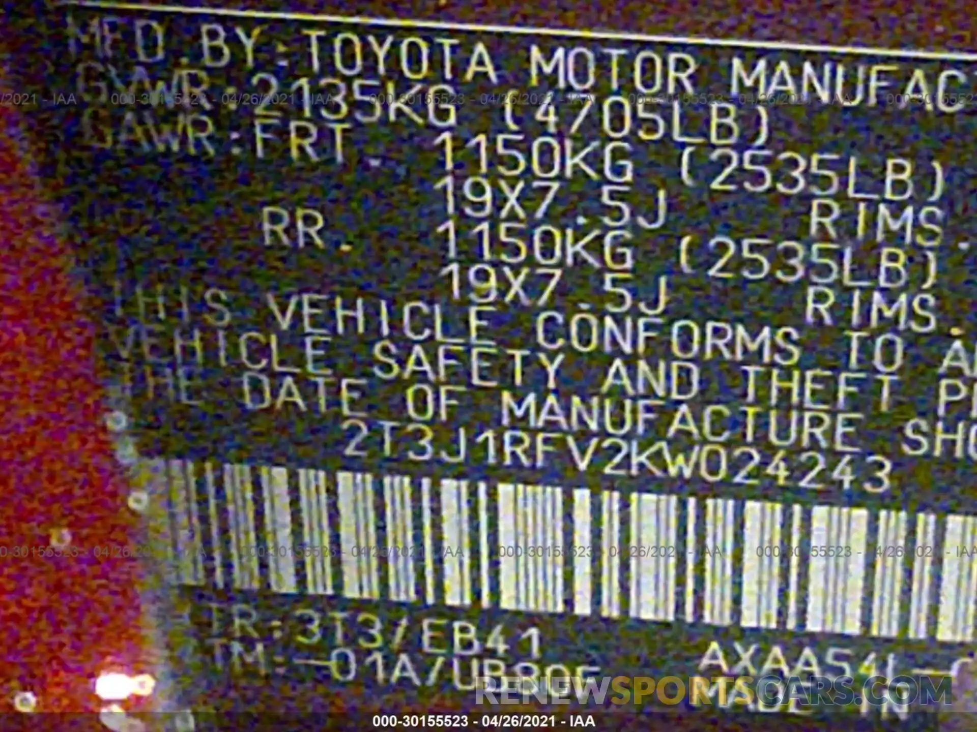 9 Photograph of a damaged car 2T3J1RFV2KW024243 TOYOTA RAV4 2019