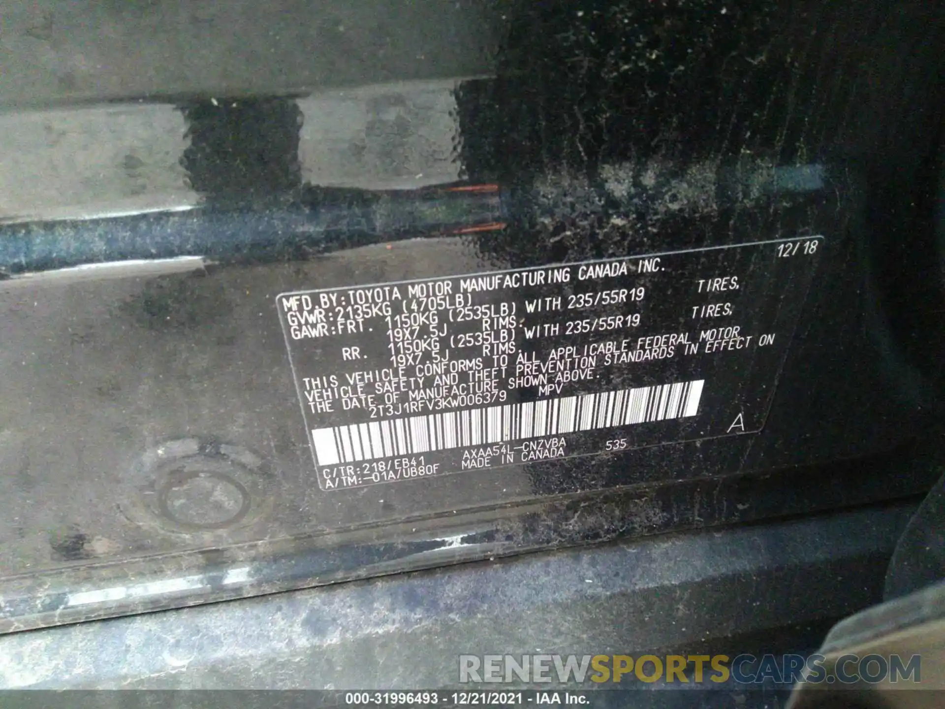 9 Photograph of a damaged car 2T3J1RFV3KW006379 TOYOTA RAV4 2019