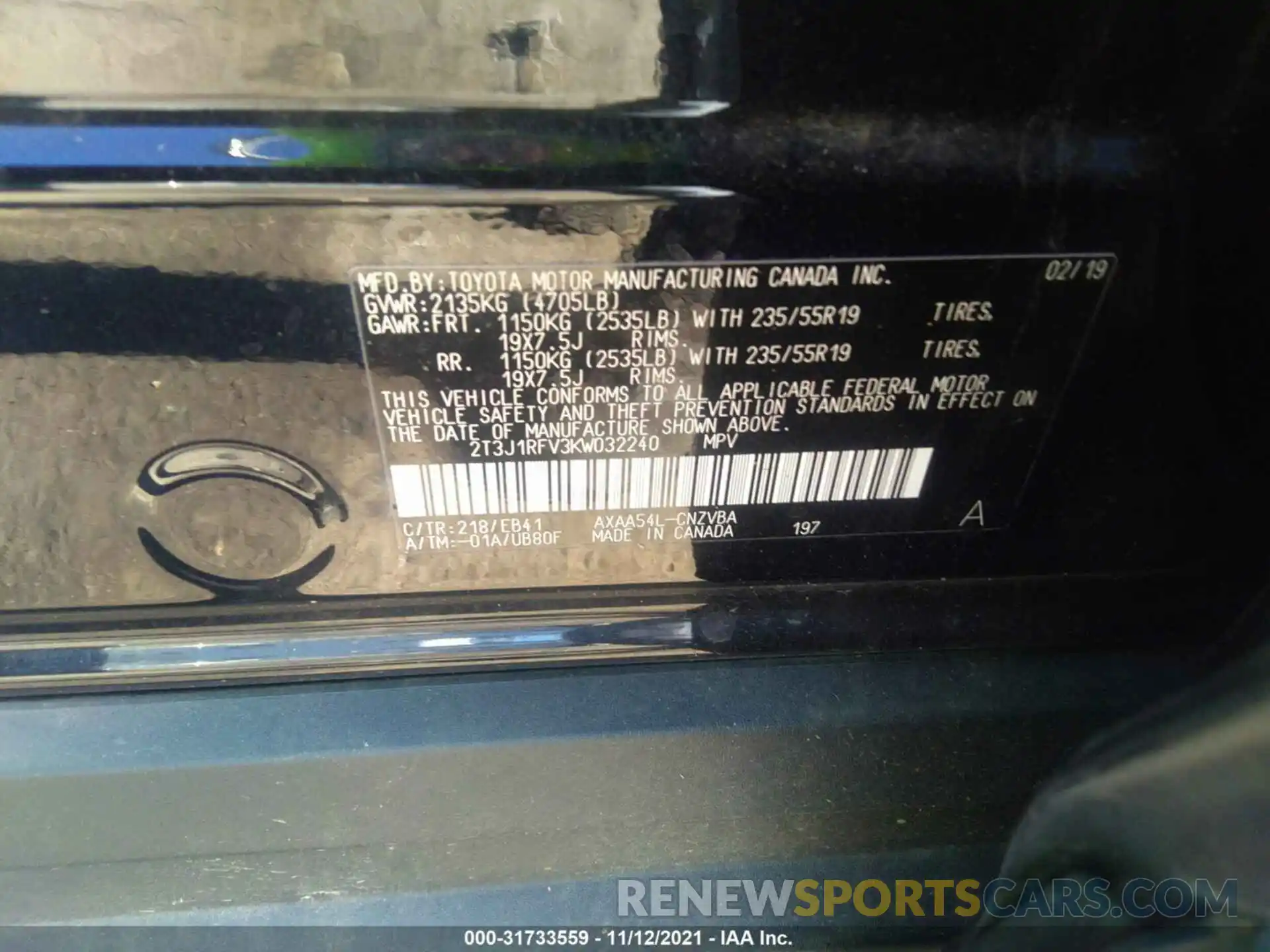 9 Photograph of a damaged car 2T3J1RFV3KW032240 TOYOTA RAV4 2019