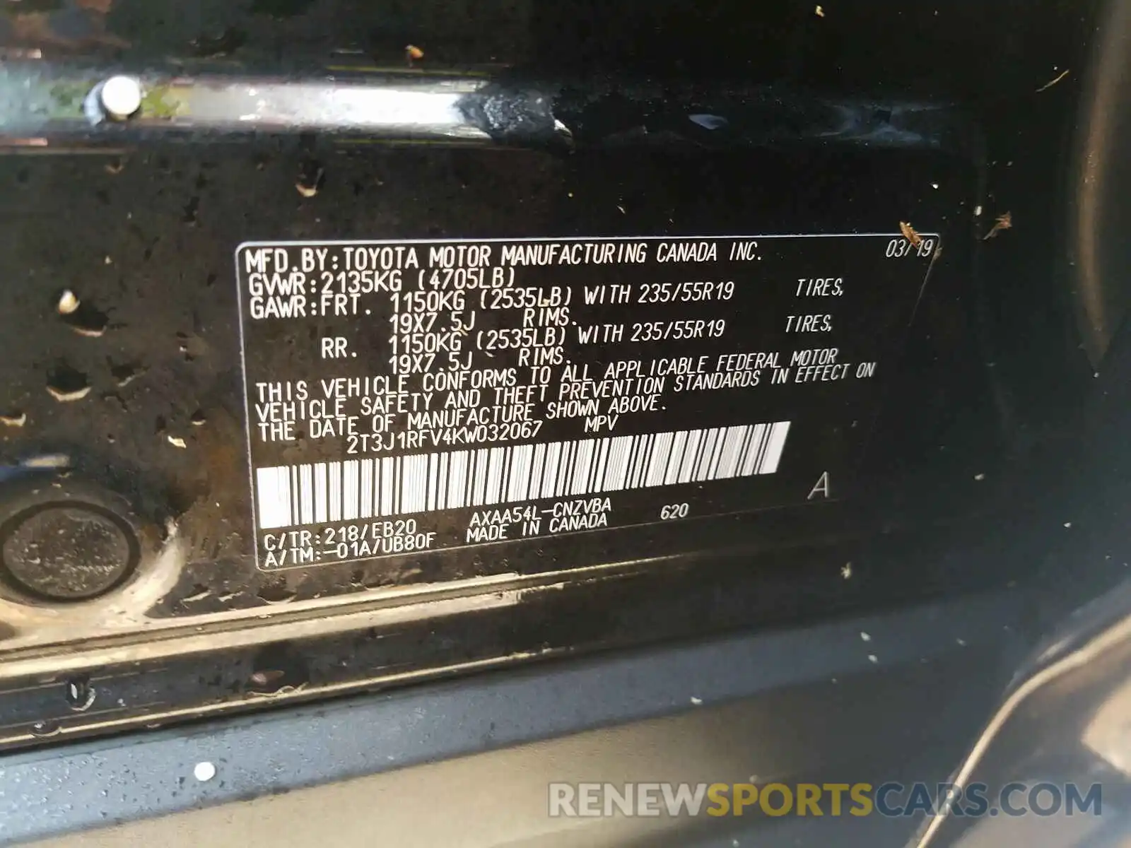 10 Photograph of a damaged car 2T3J1RFV4KW032067 TOYOTA RAV4 2019