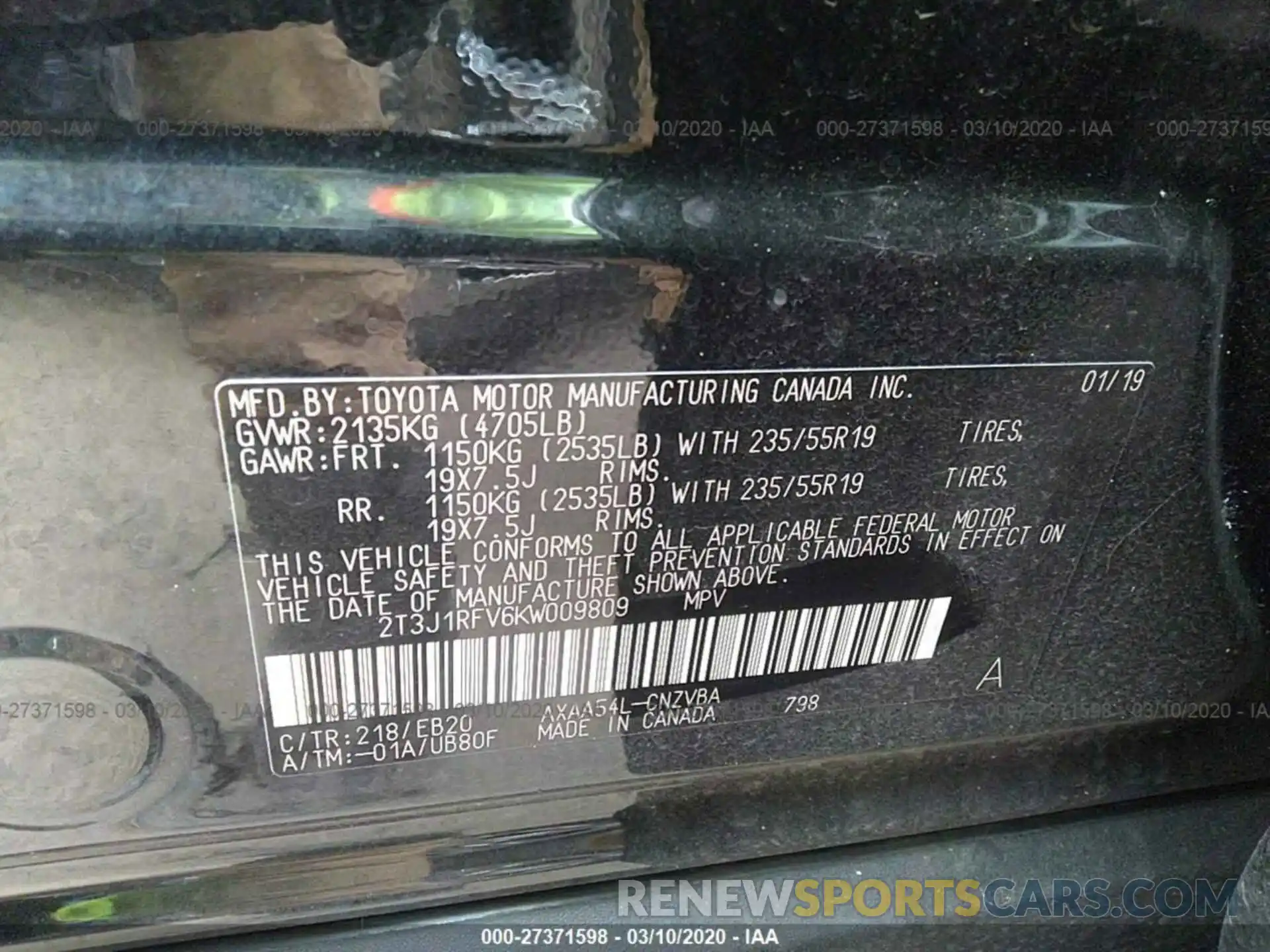 9 Photograph of a damaged car 2T3J1RFV6KW009809 TOYOTA RAV4 2019