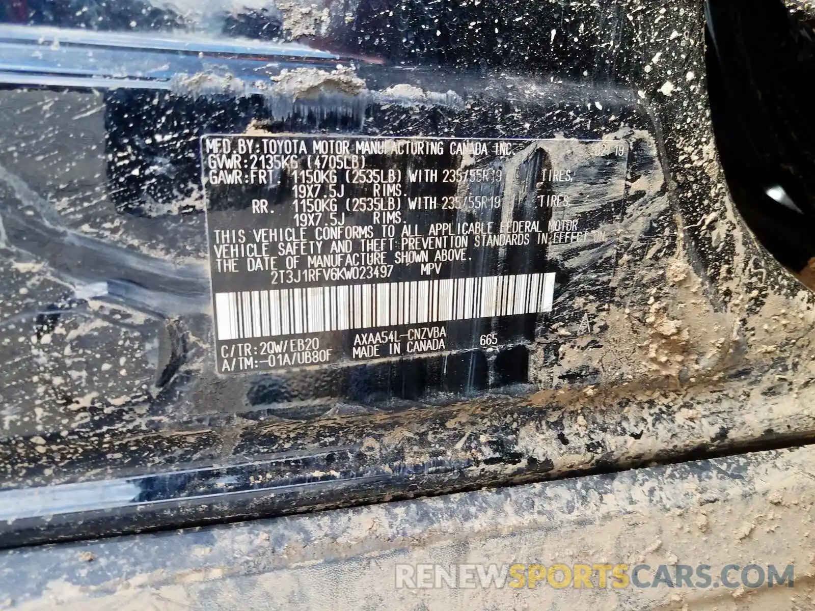 10 Photograph of a damaged car 2T3J1RFV6KW023497 TOYOTA RAV4 2019