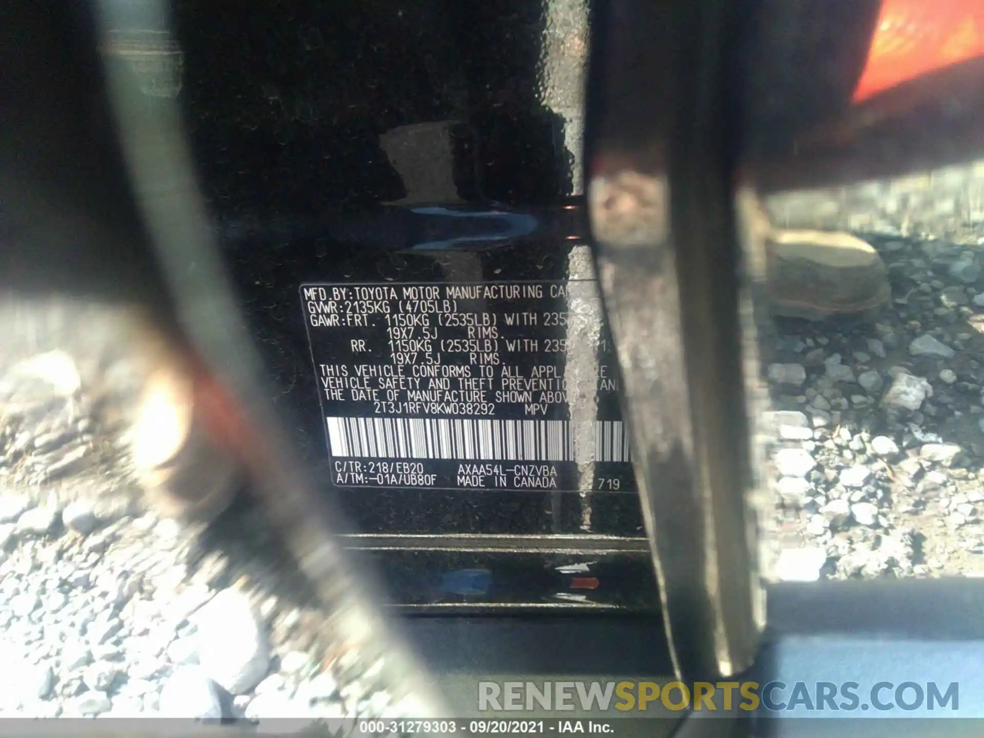 9 Photograph of a damaged car 2T3J1RFV8KW038292 TOYOTA RAV4 2019