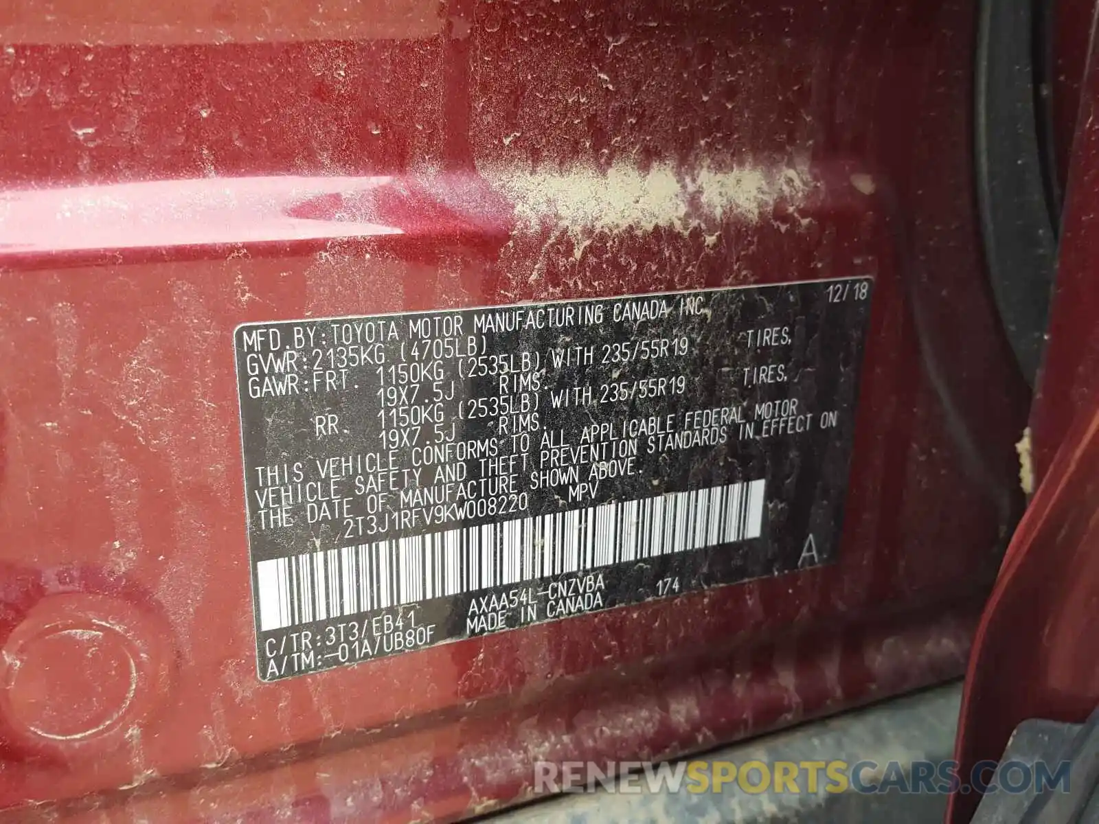 10 Photograph of a damaged car 2T3J1RFV9KW008220 TOYOTA RAV4 2019