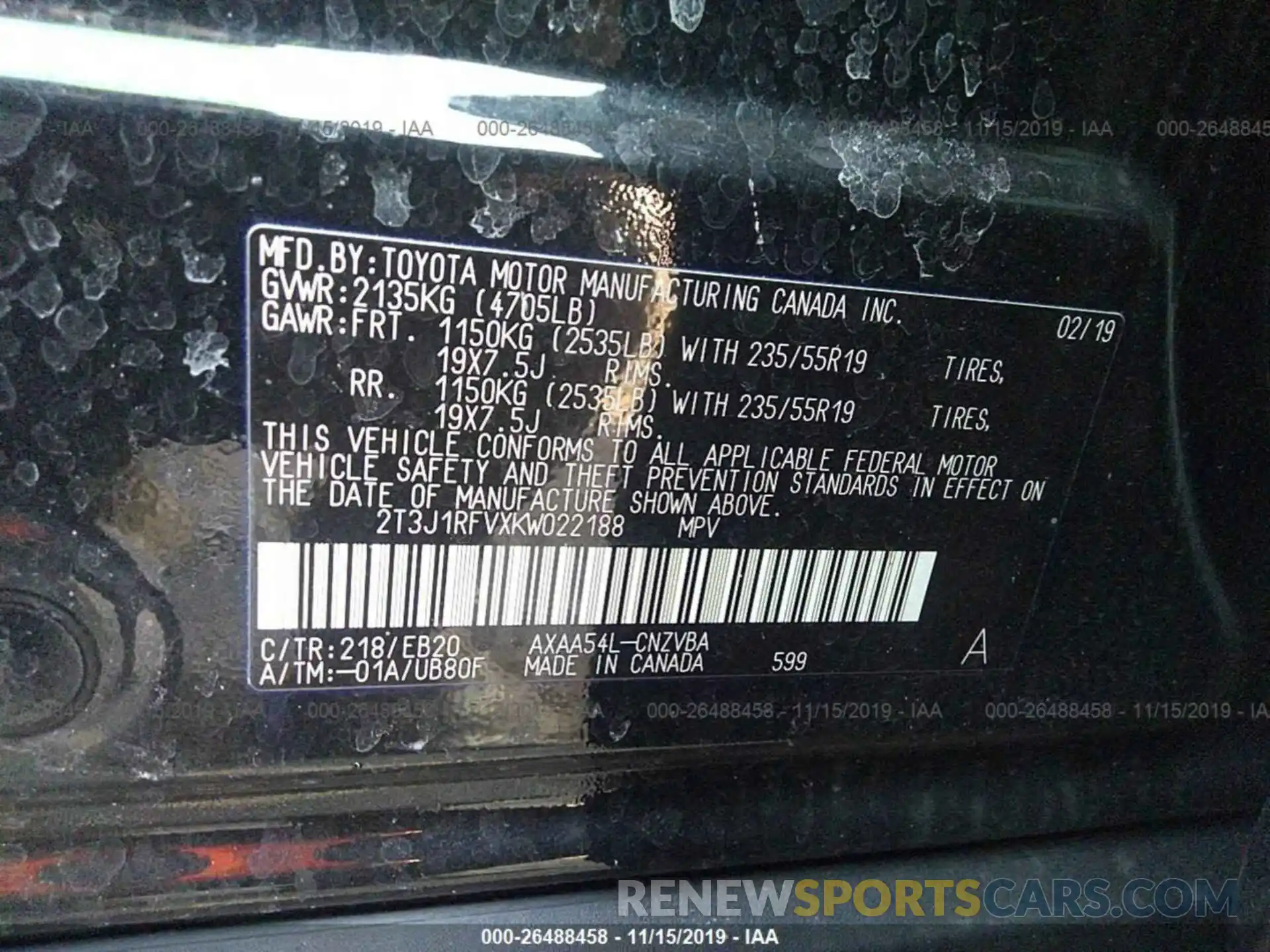 9 Photograph of a damaged car 2T3J1RFVXKW022188 TOYOTA RAV4 2019