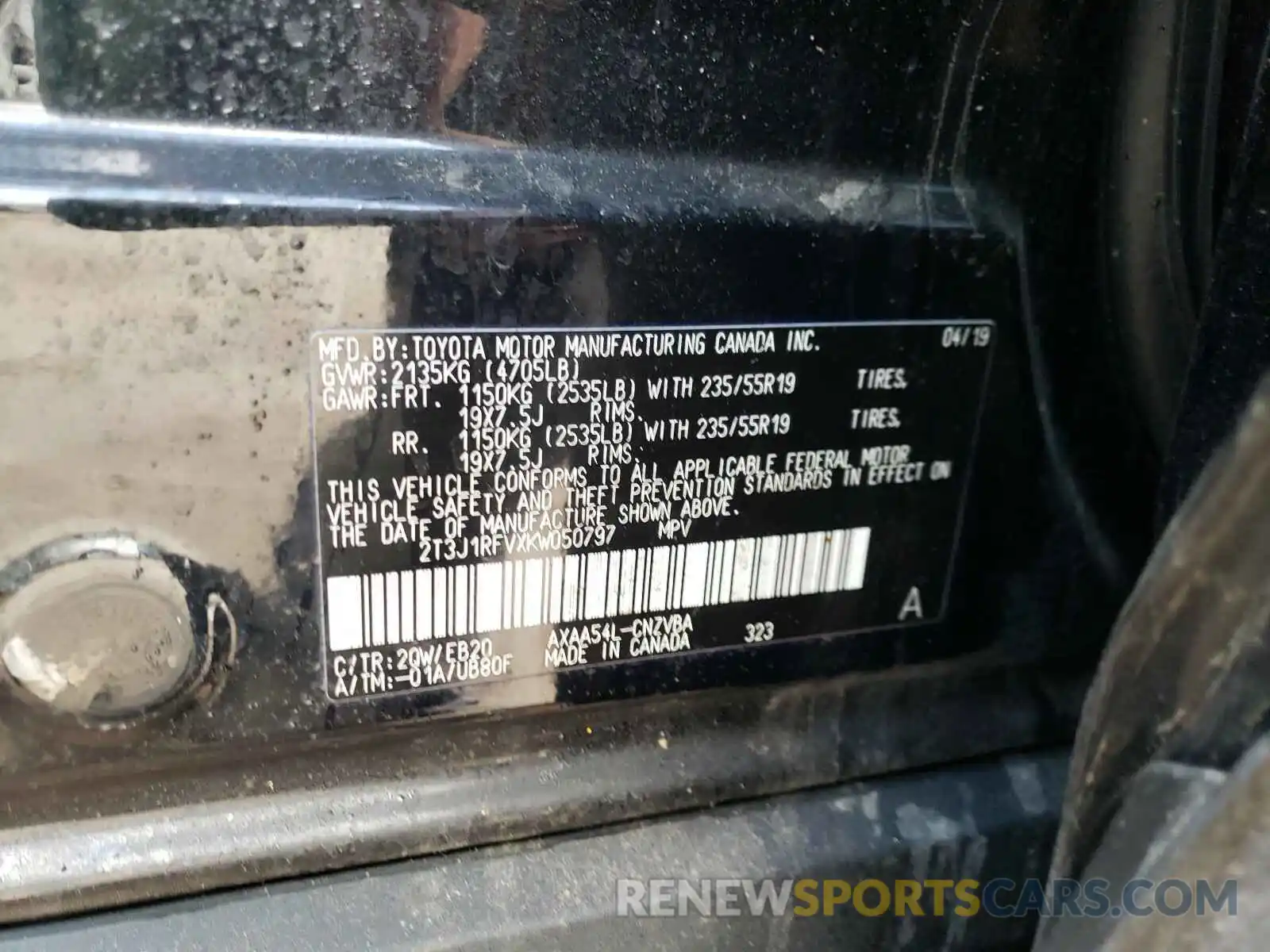 10 Photograph of a damaged car 2T3J1RFVXKW050797 TOYOTA RAV4 2019