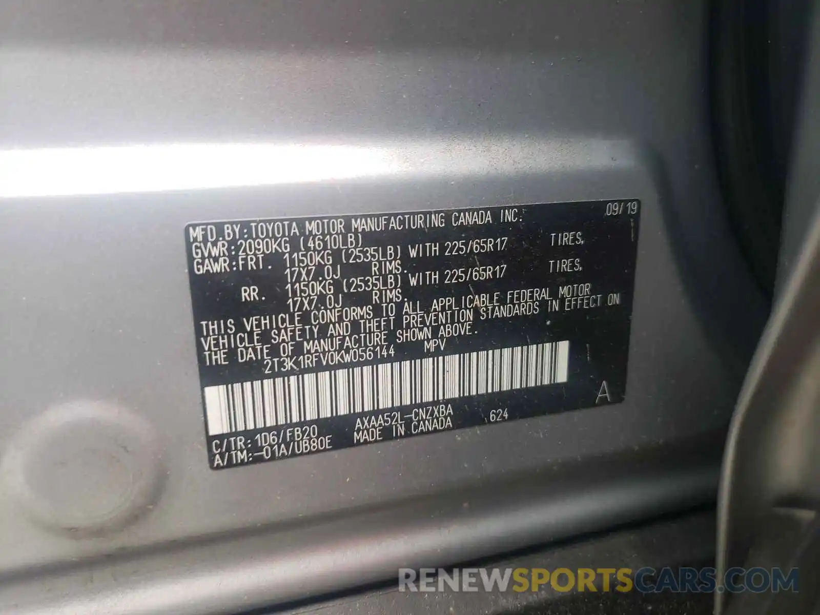 10 Photograph of a damaged car 2T3K1RFV0KW056144 TOYOTA RAV4 2019