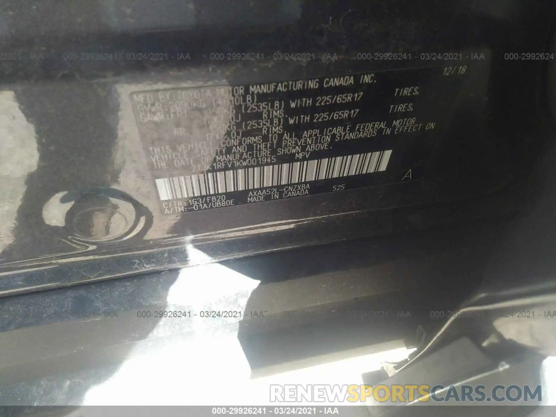 9 Photograph of a damaged car 2T3K1RFV1KW001945 TOYOTA RAV4 2019