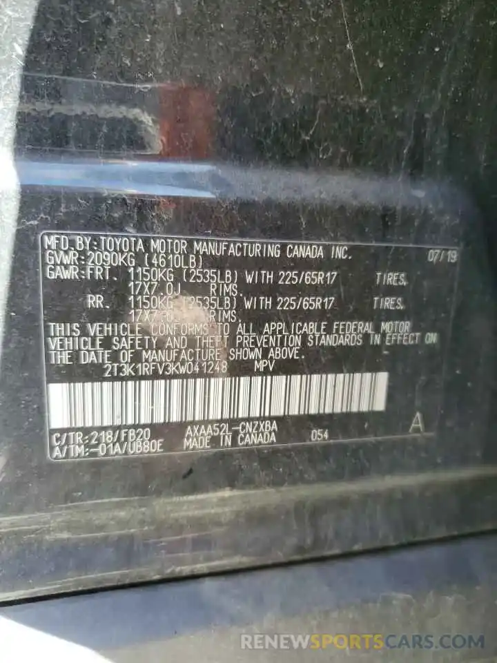 12 Photograph of a damaged car 2T3K1RFV3KW041248 TOYOTA RAV4 2019