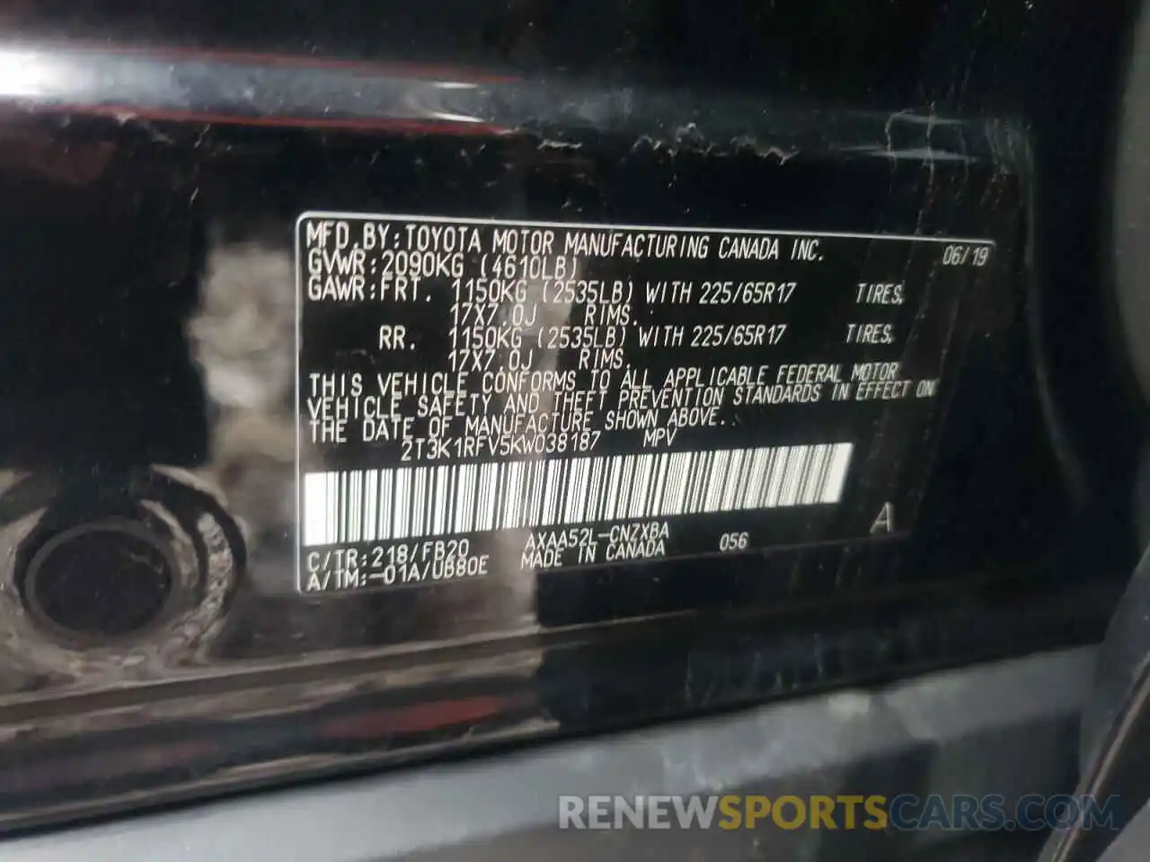 10 Photograph of a damaged car 2T3K1RFV5KW038187 TOYOTA RAV4 2019