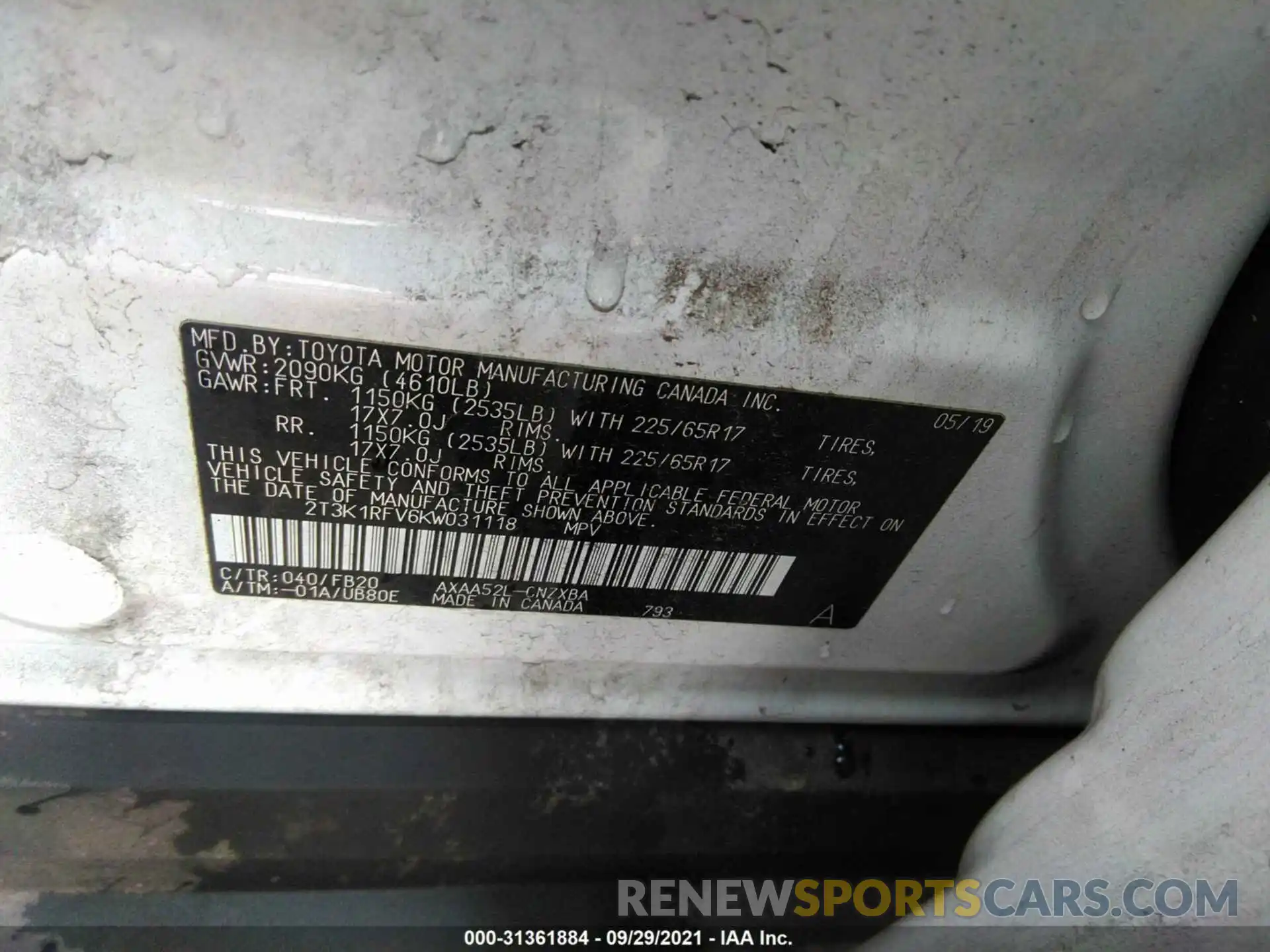 9 Photograph of a damaged car 2T3K1RFV6KW031118 TOYOTA RAV4 2019