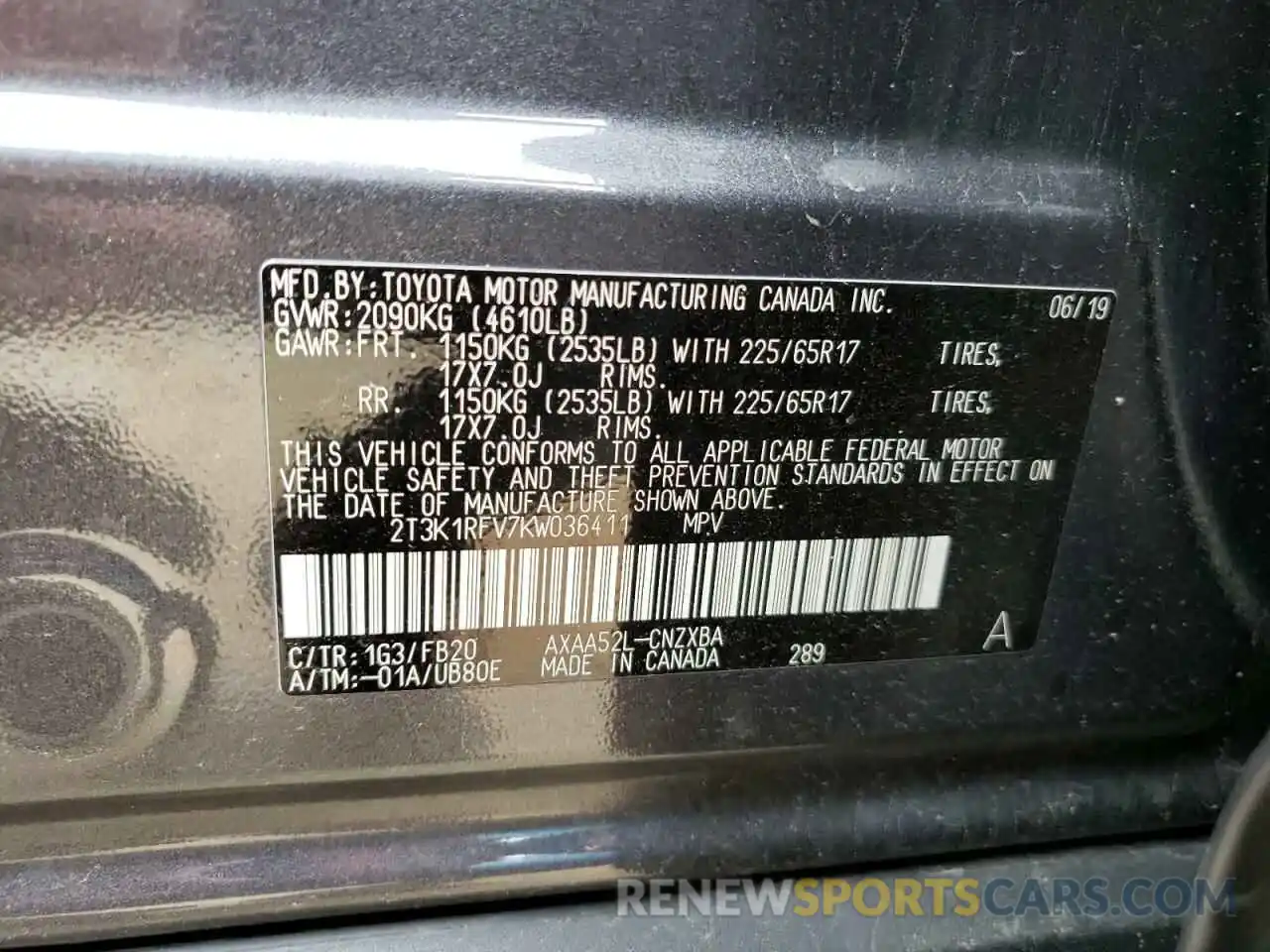 10 Photograph of a damaged car 2T3K1RFV7KW036411 TOYOTA RAV4 2019