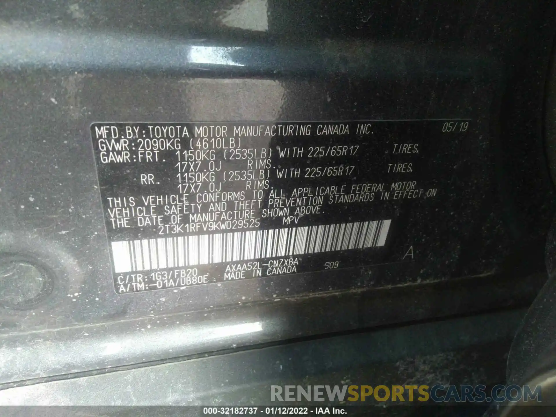 9 Фотография поврежденного автомобиля 2T3K1RFV9KW029525 TOYOTA RAV4 2019