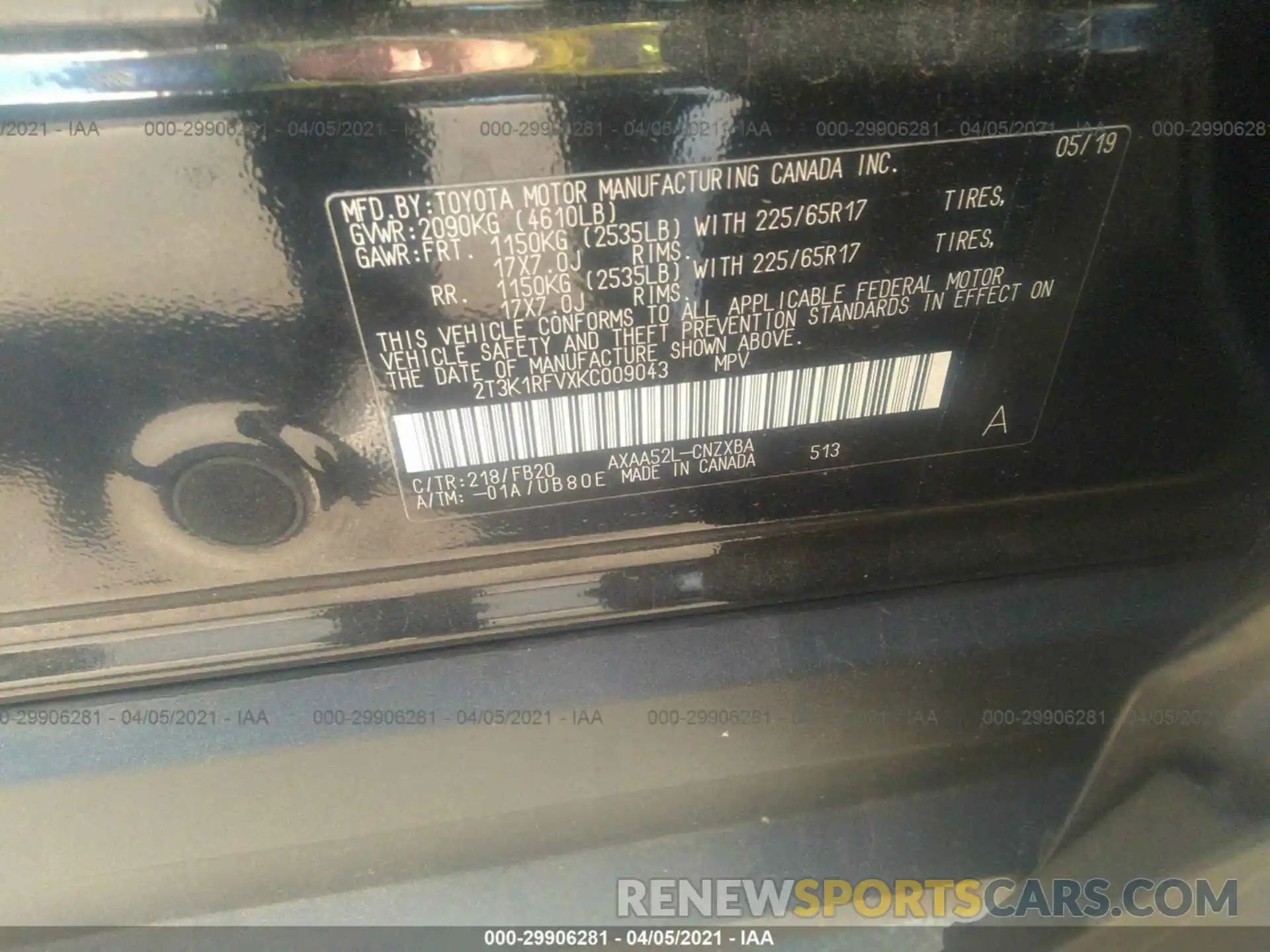 9 Photograph of a damaged car 2T3K1RFVXKC009043 TOYOTA RAV4 2019