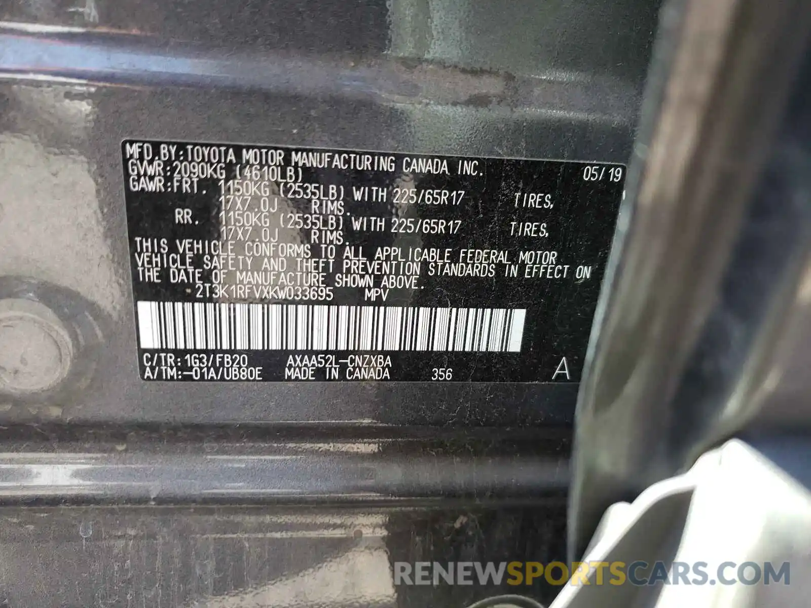 10 Photograph of a damaged car 2T3K1RFVXKW033695 TOYOTA RAV4 2019