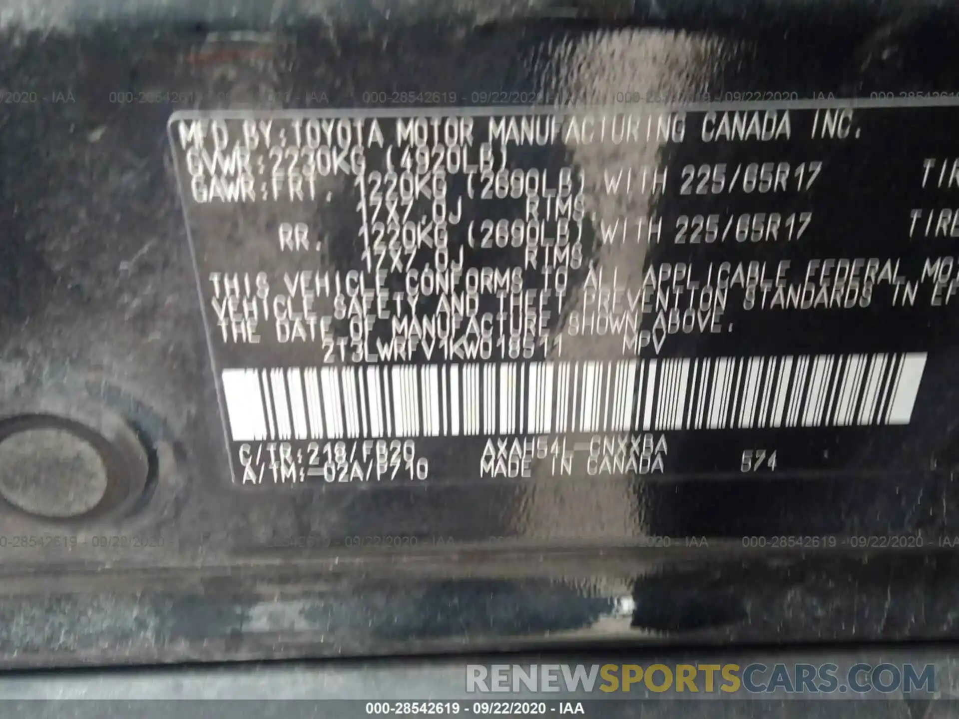 9 Фотография поврежденного автомобиля 2T3LWRFV1KW018511 TOYOTA RAV4 2019