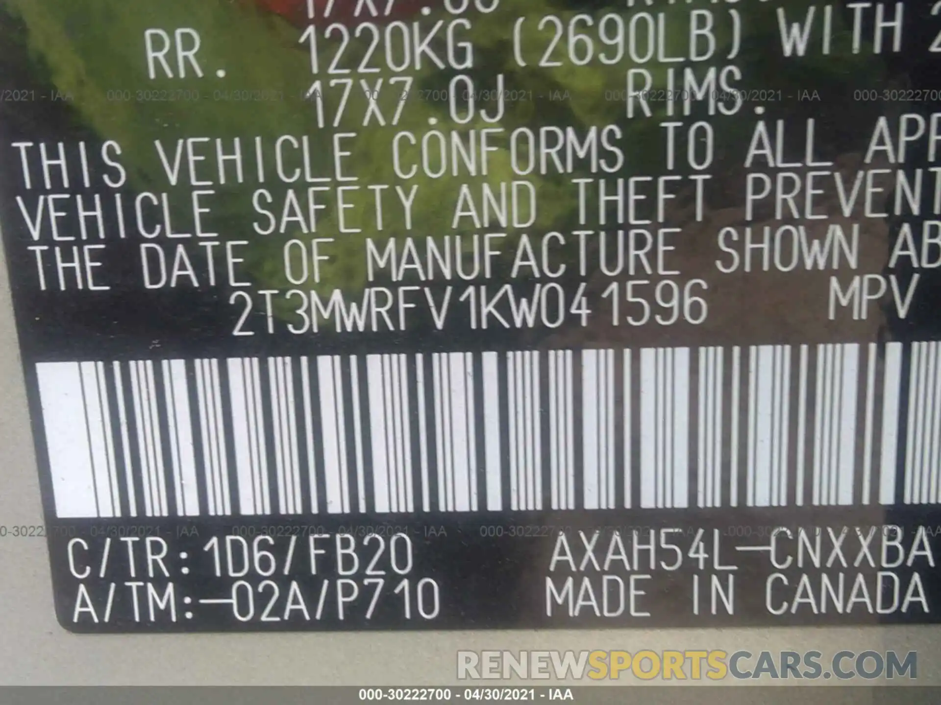 9 Фотография поврежденного автомобиля 2T3MWRFV1KW041596 TOYOTA RAV4 2019