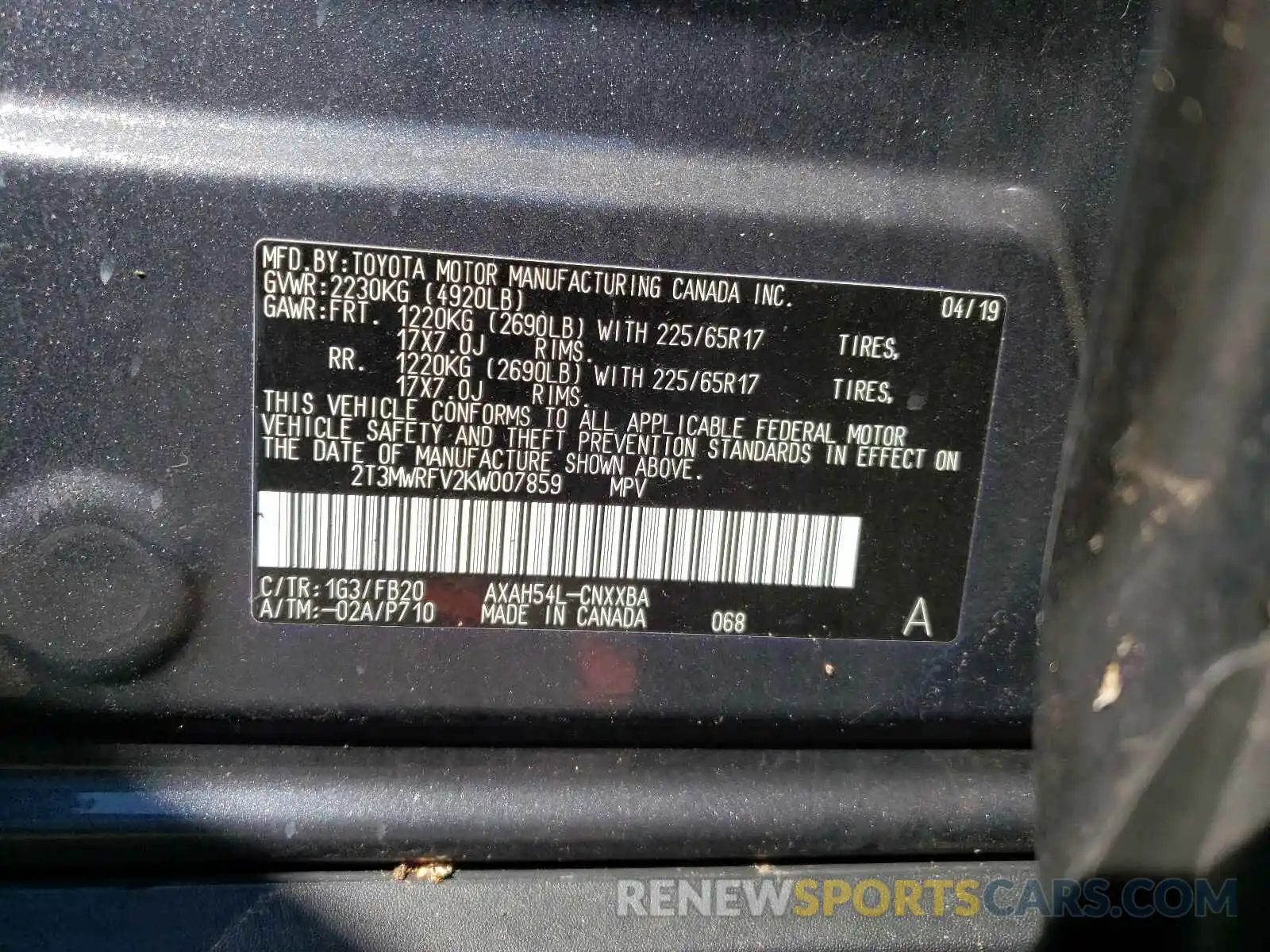 10 Фотография поврежденного автомобиля 2T3MWRFV2KW007859 TOYOTA RAV4 2019