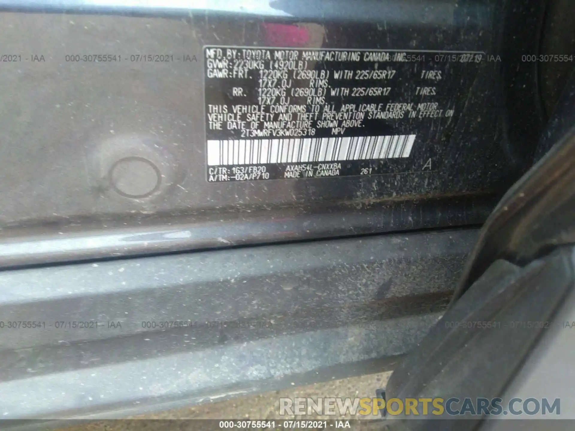 9 Photograph of a damaged car 2T3MWRFV3KW025318 TOYOTA RAV4 2019