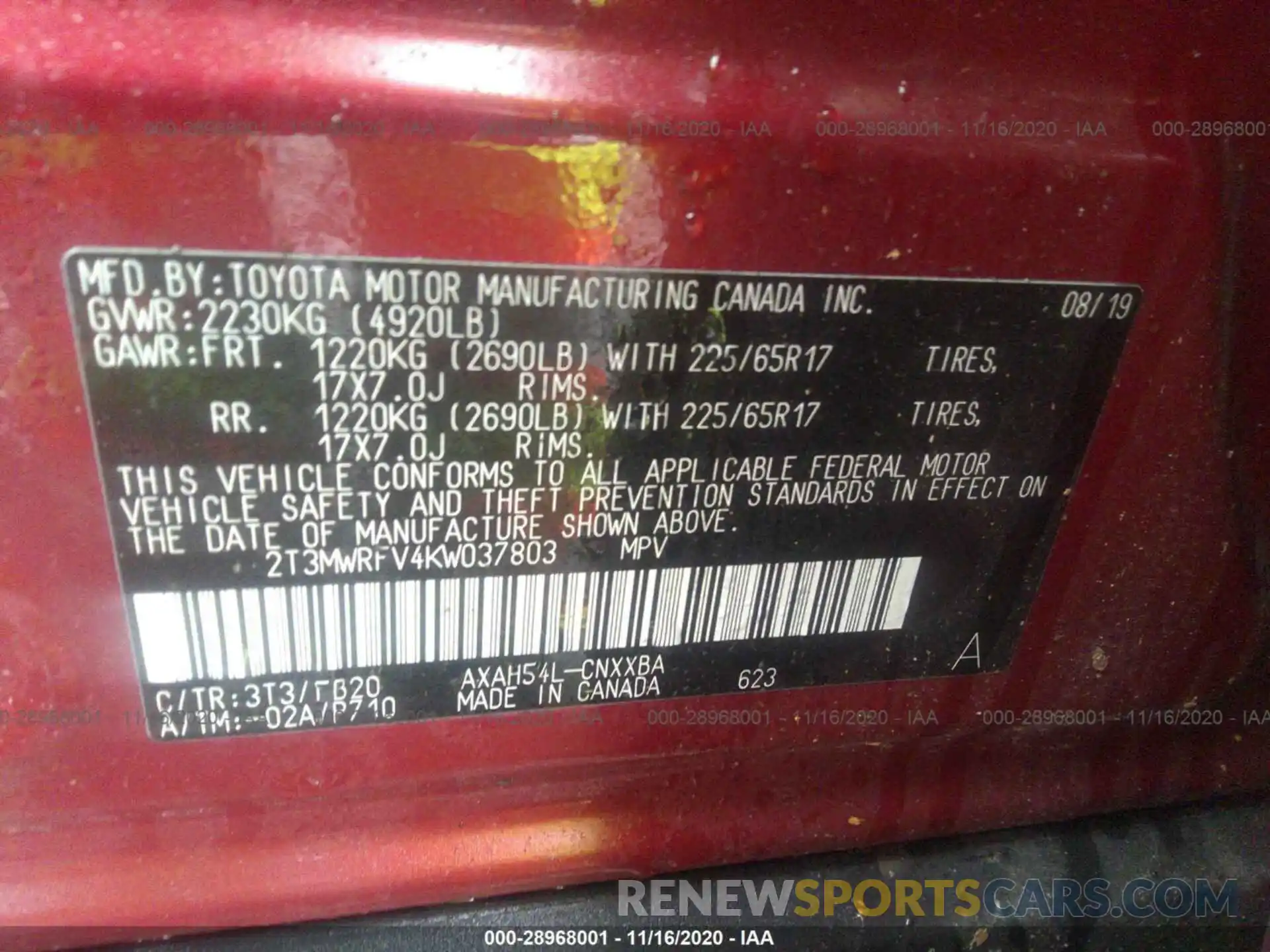 9 Photograph of a damaged car 2T3MWRFV4KW037803 TOYOTA RAV4 2019