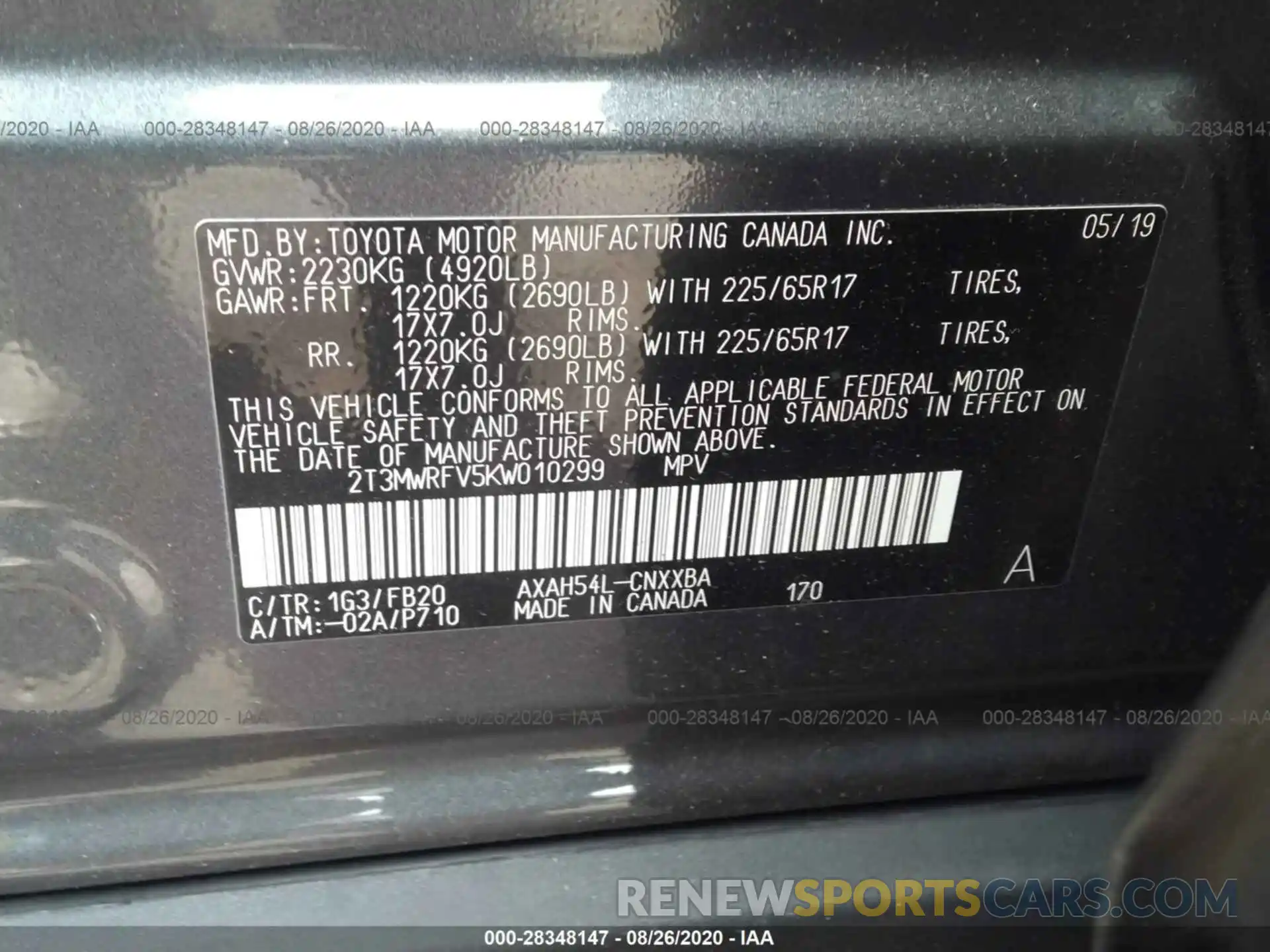 9 Фотография поврежденного автомобиля 2T3MWRFV5KW010299 TOYOTA RAV4 2019