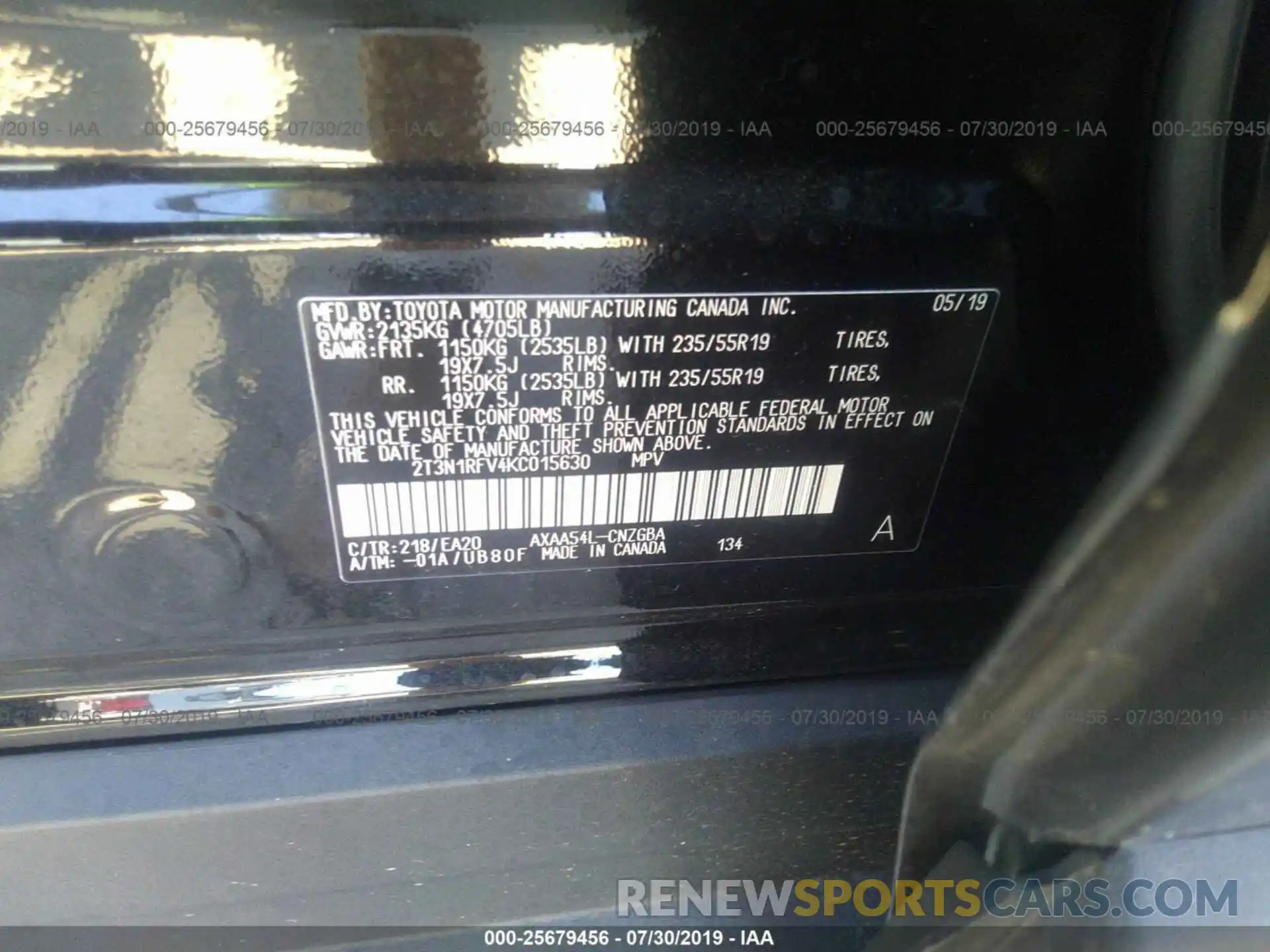 9 Фотография поврежденного автомобиля 2T3N1RFV4KC015630 TOYOTA RAV4 2019