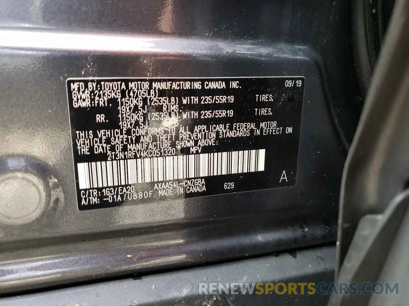 10 Фотография поврежденного автомобиля 2T3N1RFV4KC051320 TOYOTA RAV4 2019