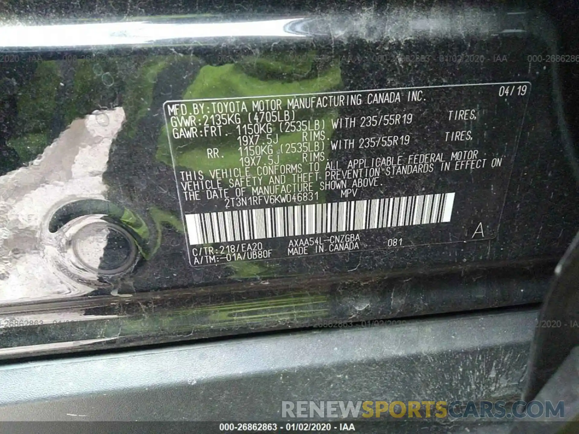 9 Photograph of a damaged car 2T3N1RFV6KW046831 TOYOTA RAV4 2019