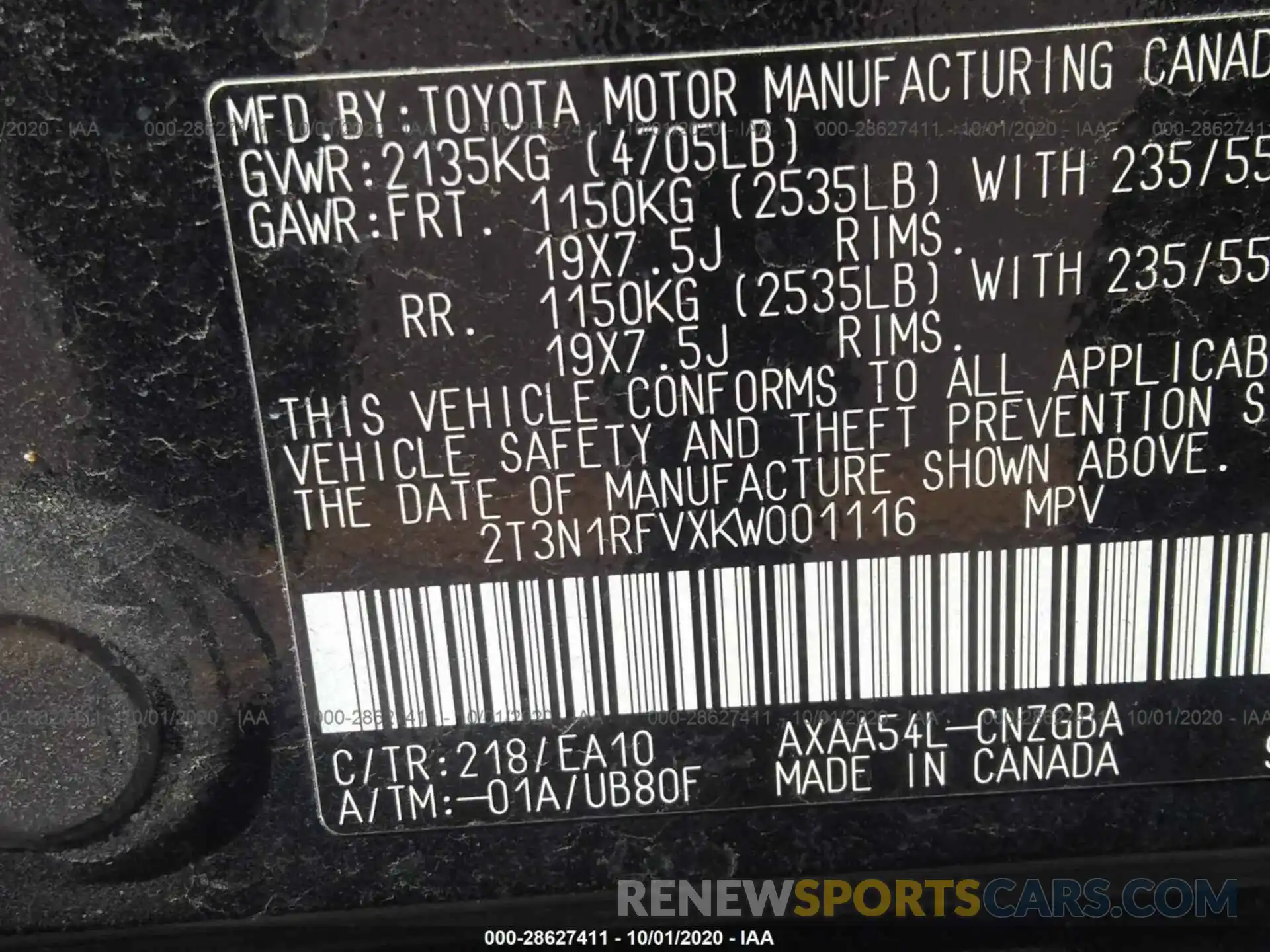 9 Photograph of a damaged car 2T3N1RFVXKW001116 TOYOTA RAV4 2019