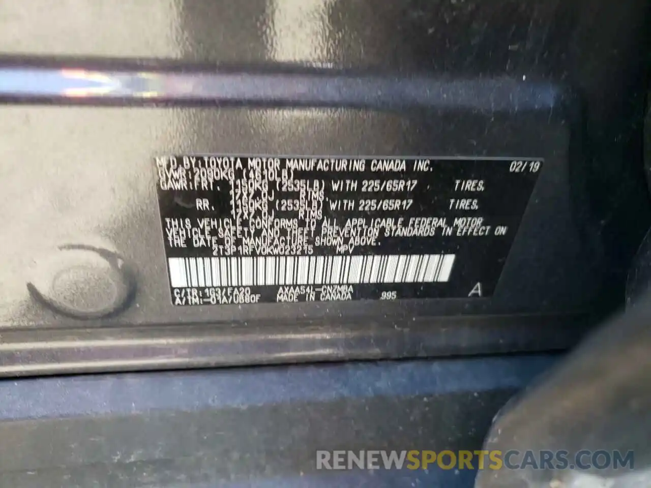 10 Photograph of a damaged car 2T3P1RFV0KW023215 TOYOTA RAV4 2019