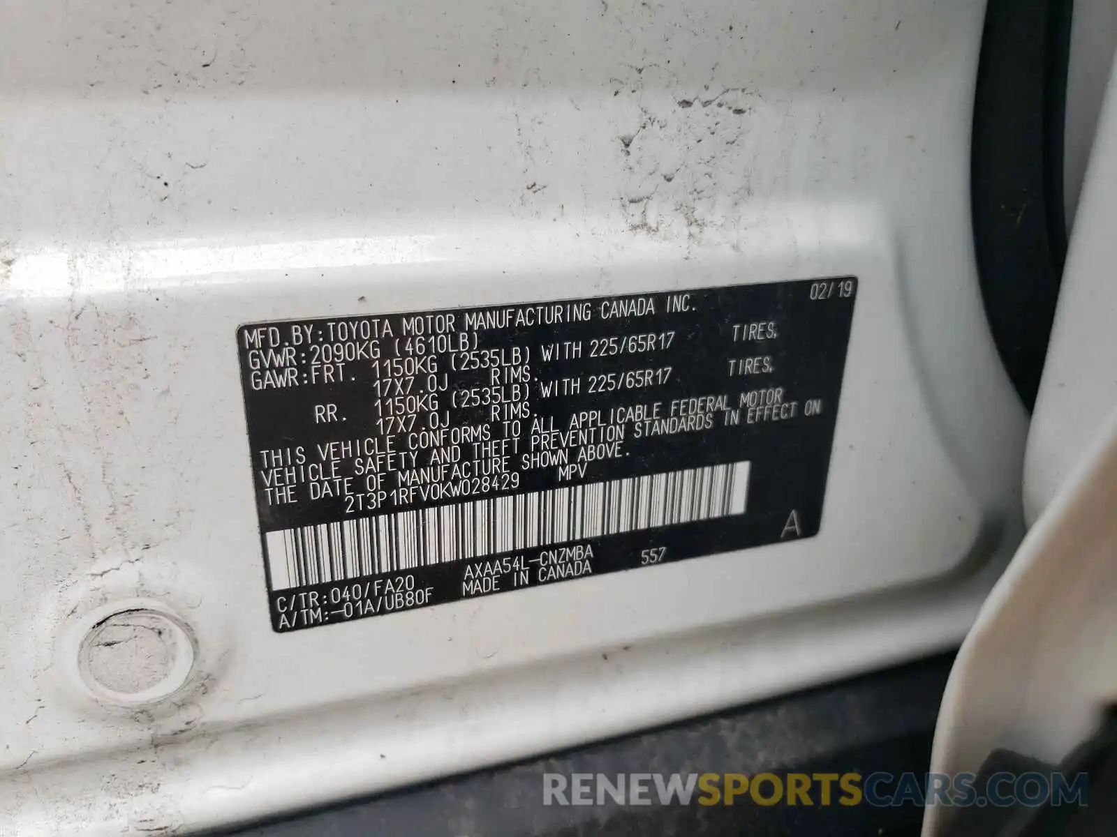 10 Photograph of a damaged car 2T3P1RFV0KW028429 TOYOTA RAV4 2019