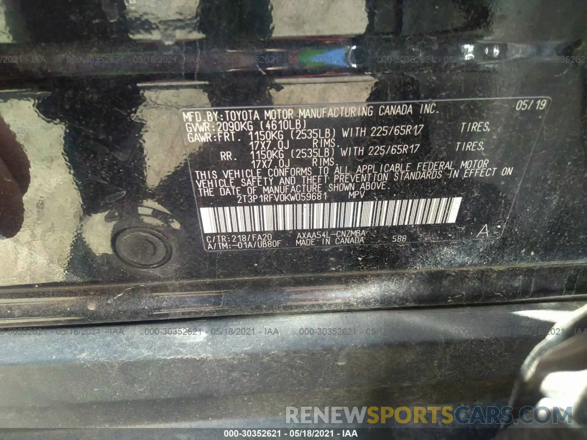 9 Photograph of a damaged car 2T3P1RFV0KW059681 TOYOTA RAV4 2019