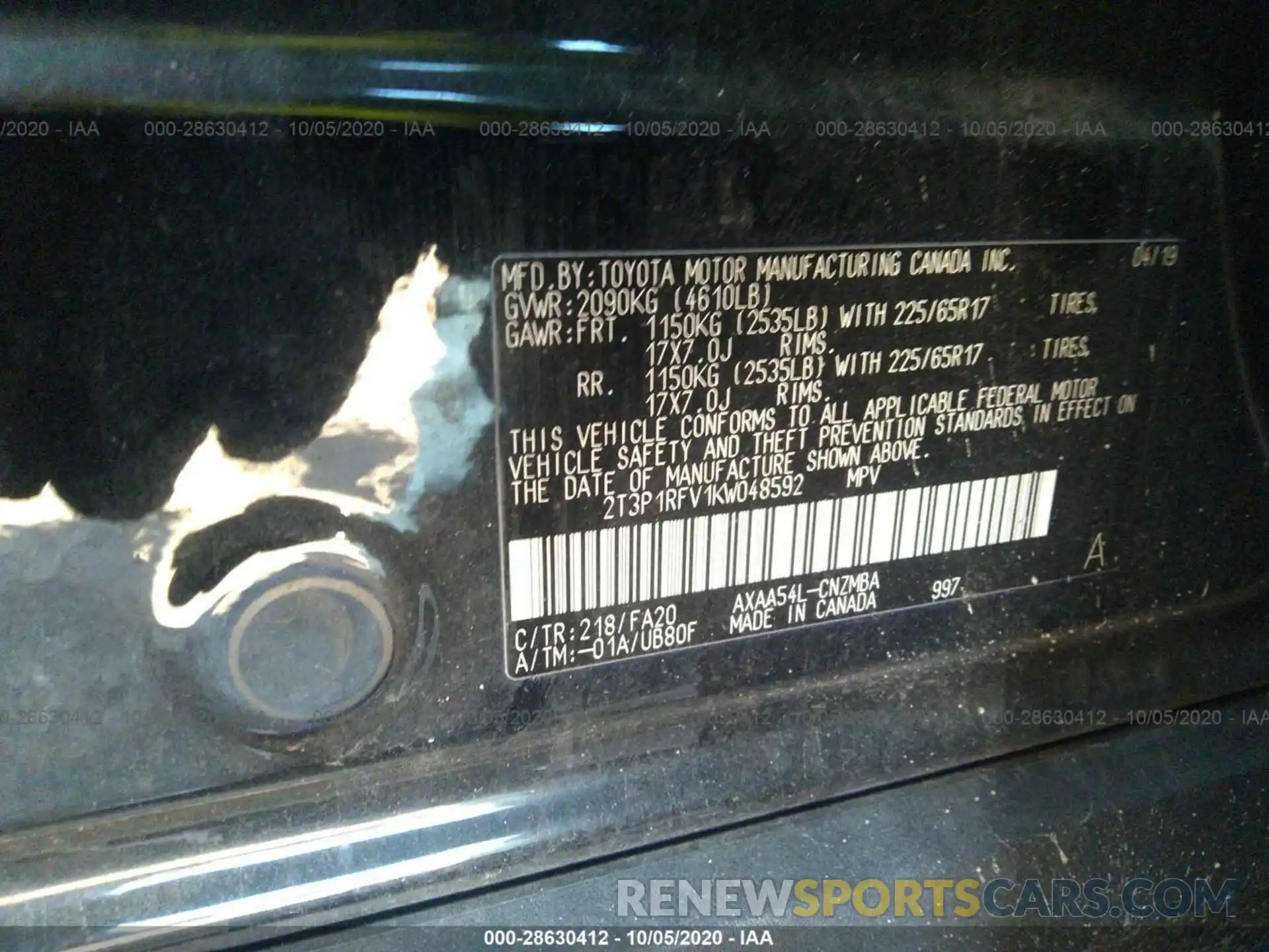 9 Photograph of a damaged car 2T3P1RFV1KW048592 TOYOTA RAV4 2019