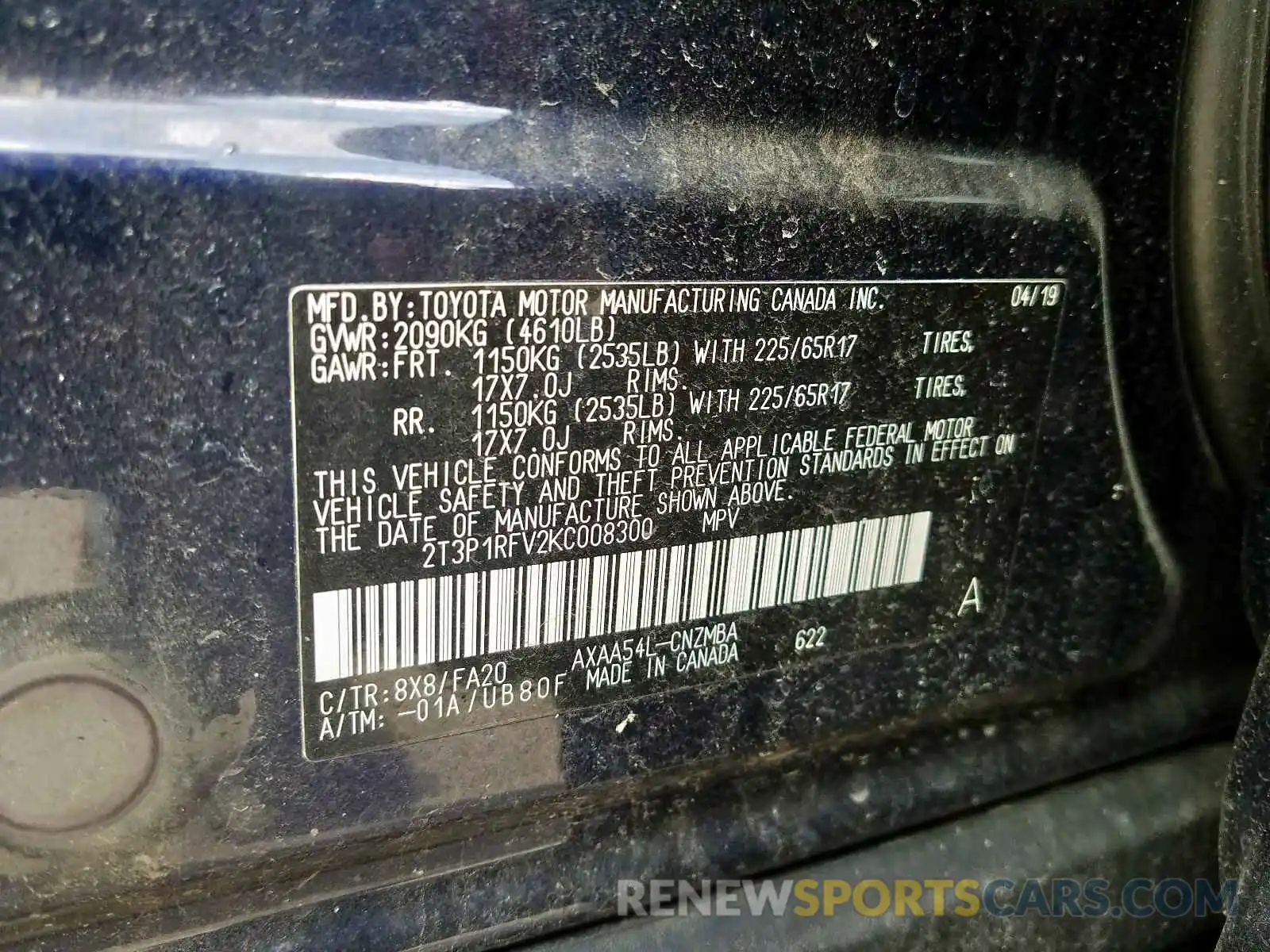 10 Photograph of a damaged car 2T3P1RFV2KC008300 TOYOTA RAV4 2019