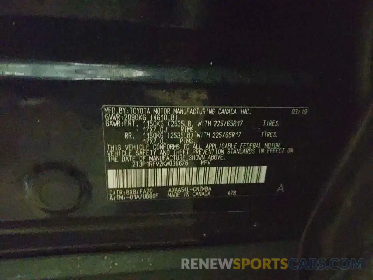 10 Photograph of a damaged car 2T3P1RFV2KW036676 TOYOTA RAV4 2019