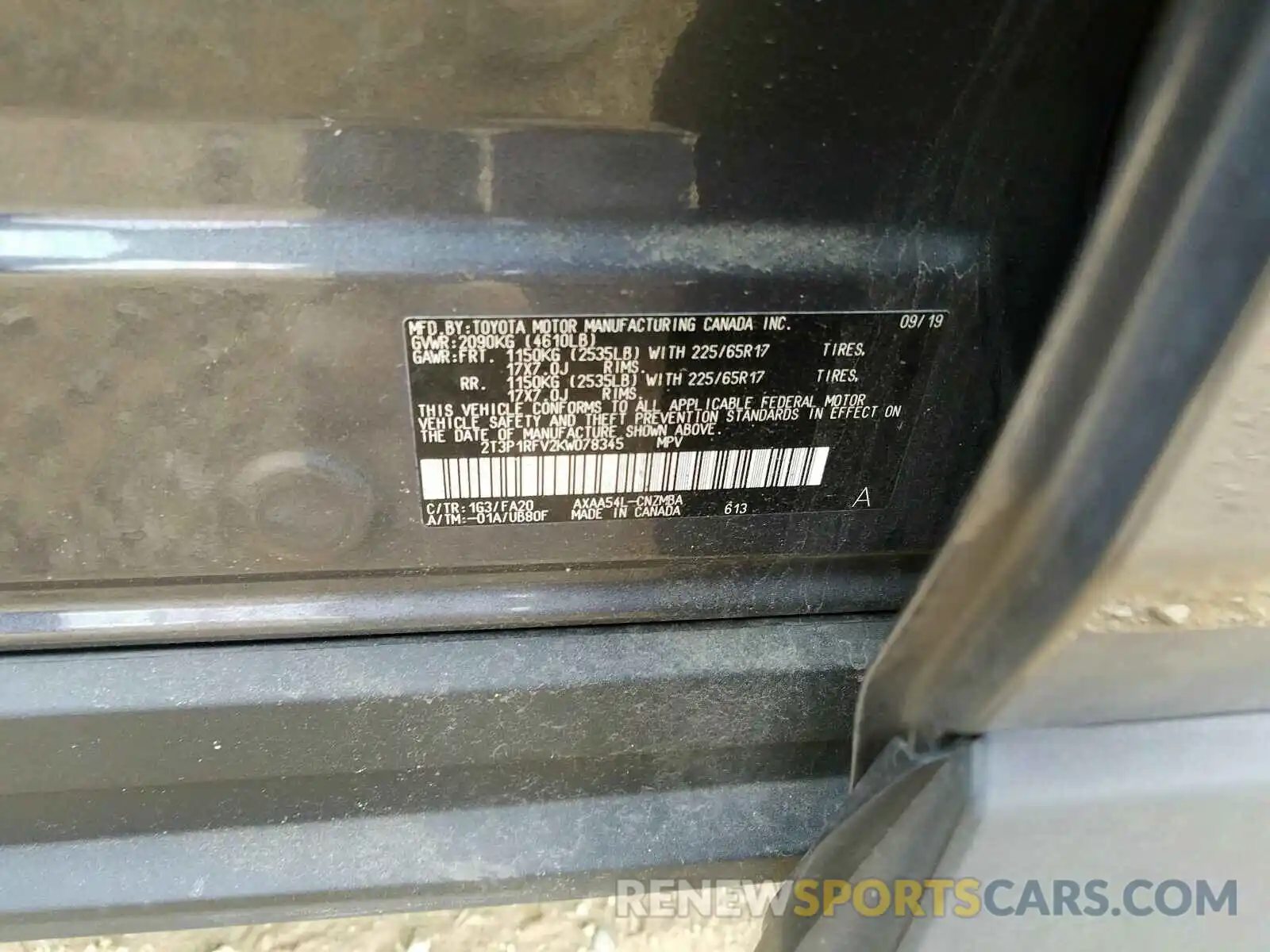 10 Photograph of a damaged car 2T3P1RFV2KW078345 TOYOTA RAV4 2019