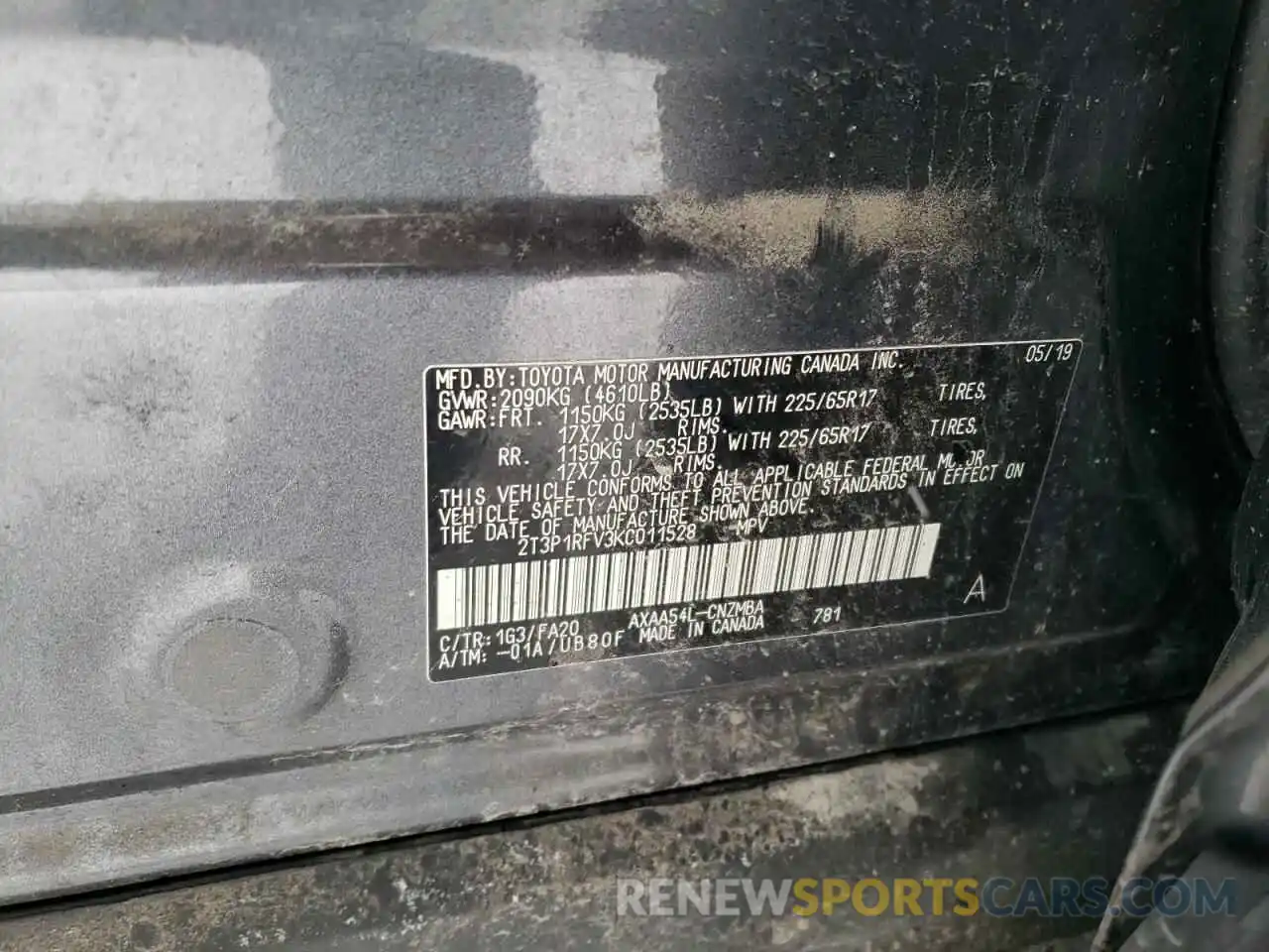 10 Photograph of a damaged car 2T3P1RFV3KC011528 TOYOTA RAV4 2019