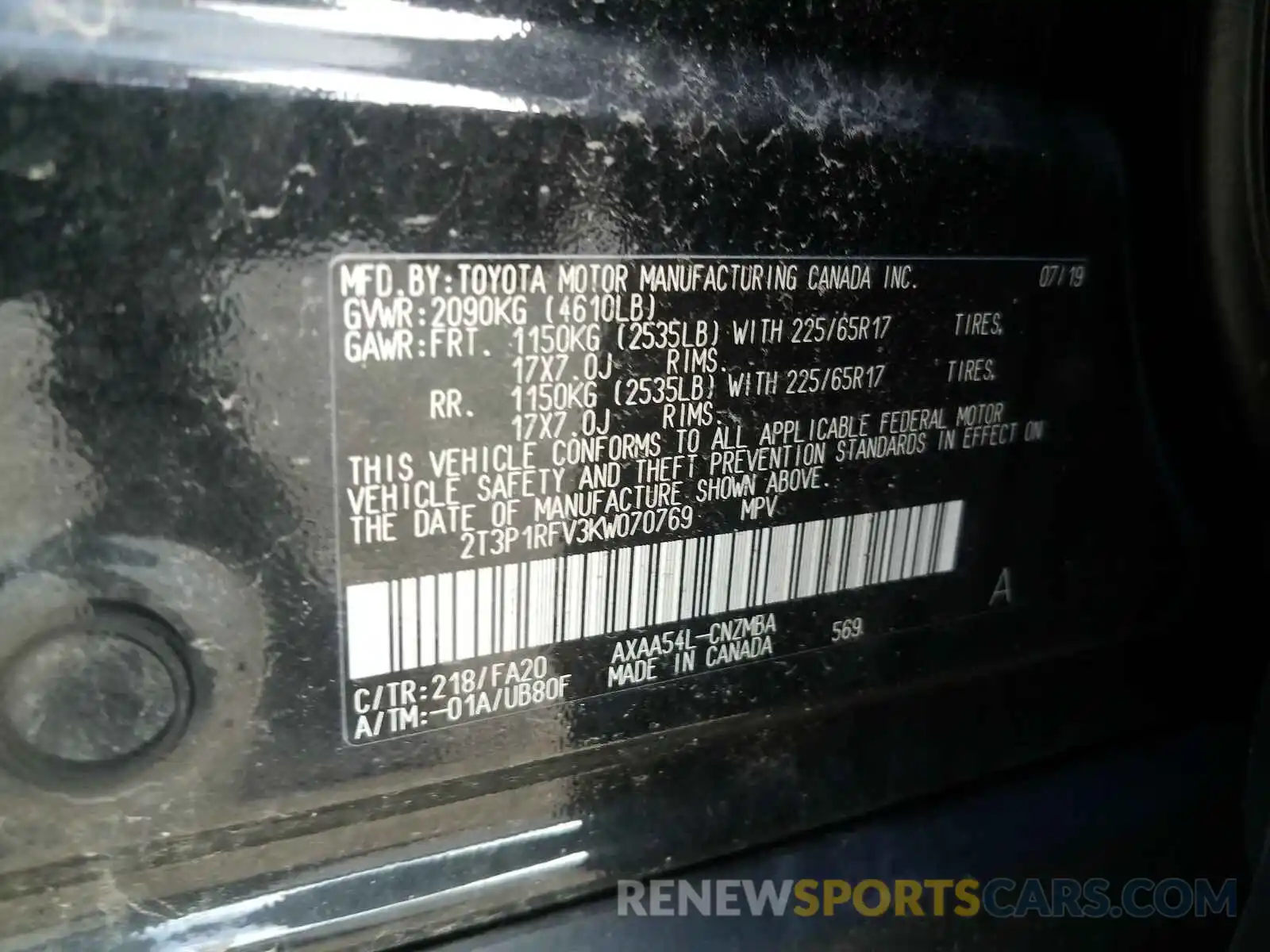 10 Photograph of a damaged car 2T3P1RFV3KW070769 TOYOTA RAV4 2019