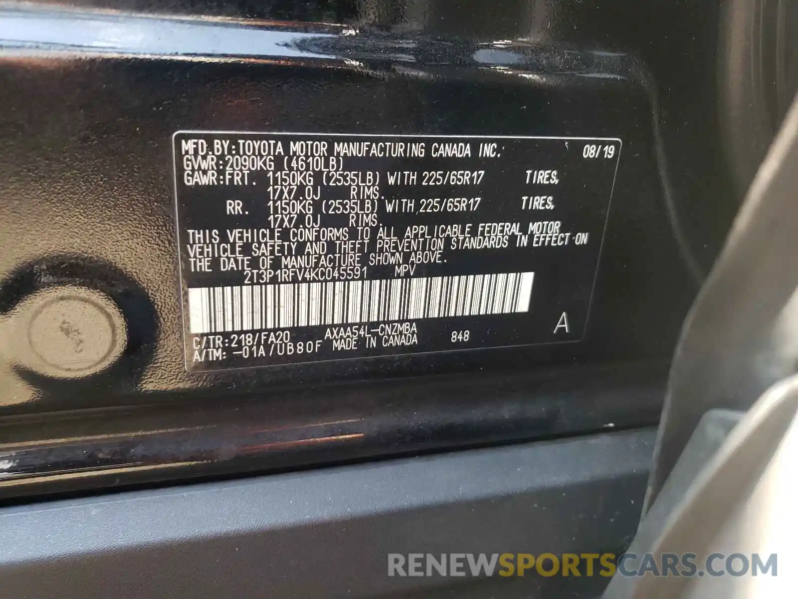 10 Фотография поврежденного автомобиля 2T3P1RFV4KC045591 TOYOTA RAV4 2019