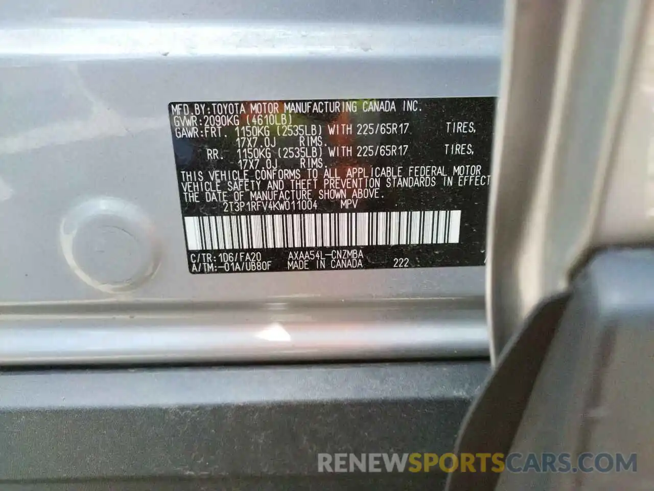 10 Photograph of a damaged car 2T3P1RFV4KW011004 TOYOTA RAV4 2019