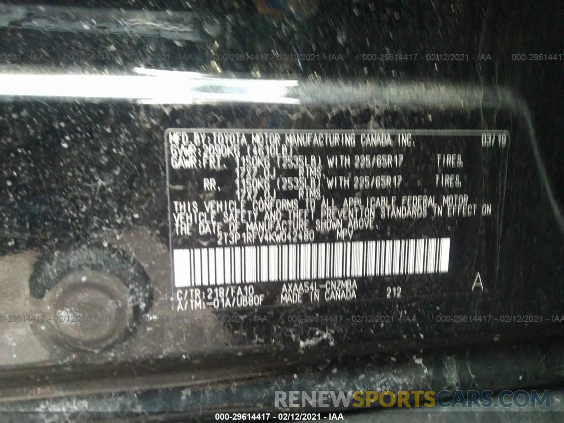 9 Photograph of a damaged car 2T3P1RFV4KW042480 TOYOTA RAV4 2019