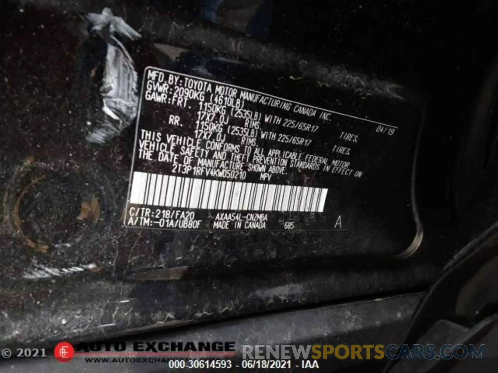 14 Photograph of a damaged car 2T3P1RFV4KW050210 TOYOTA RAV4 2019